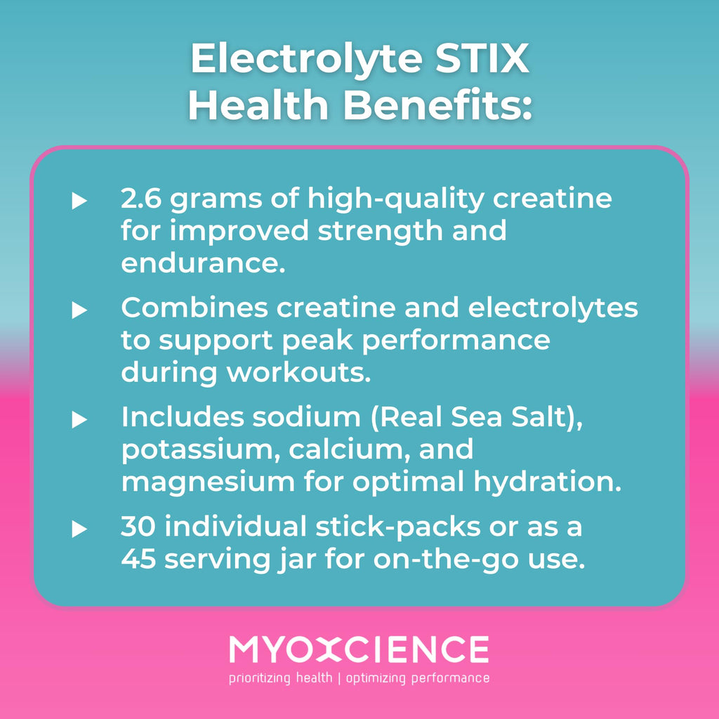 MYOXCIENCE Electrolyte STIX | Creatine Electrolyte Powder | Recovery from Exercise & Muscle Development w/Real Salt (Natural Orange Flavor) (Jar 45 ct) - Maple Wellness Supplements