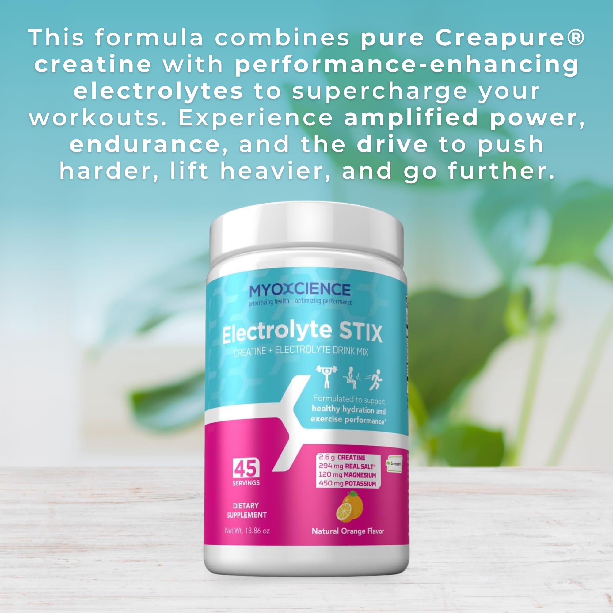 MYOXCIENCE Electrolyte STIX | Creatine Electrolyte Powder | Recovery from Exercise & Muscle Development w/Real Salt (Natural Orange Flavor) (Jar 45 ct) - Maple Wellness Supplements