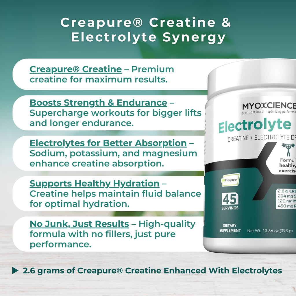 MYOXCIENCE Electrolyte STIX | Creatine Electrolyte Powder | Recovery from Exercise & Muscle Development w/Real Salt (Unflavored) (Jar 45 ct) - Maple Wellness Supplements