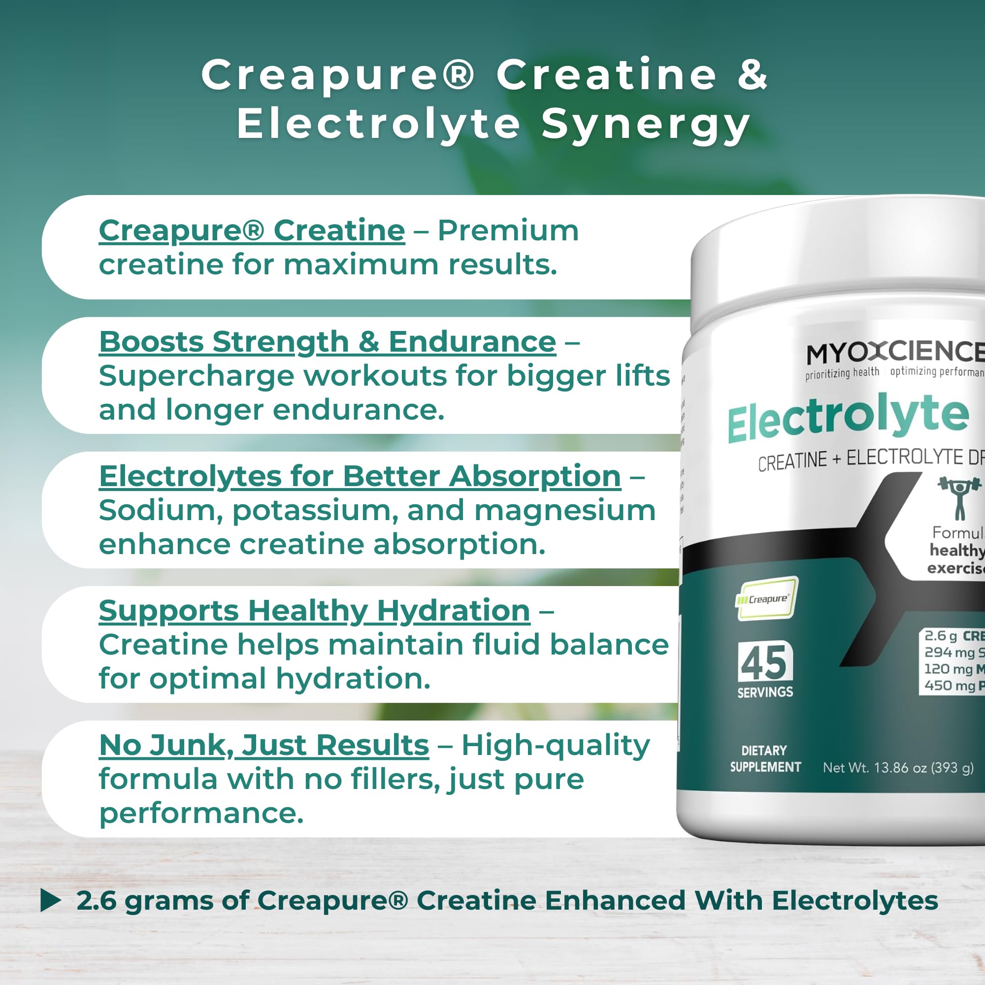MYOXCIENCE Electrolyte STIX | Creatine Electrolyte Powder | Recovery from Exercise & Muscle Development w/Real Salt (Unflavored) (Jar 45 ct) - Maple Wellness Supplements