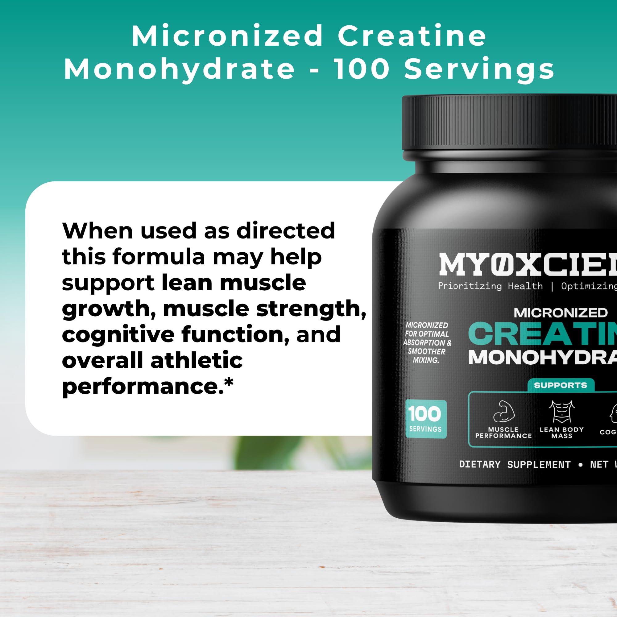 MYOXCIENCE Micronized Creatine | Supports Muscle Performance, Lean Body Mass, & Cognition | 100 Servings - Maple Wellness Supplements