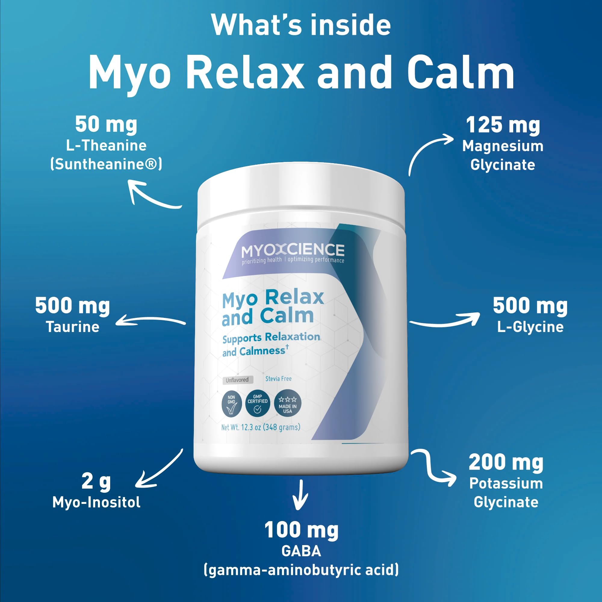 MYOXCIENCE Myo Relax & Calm | Myo-Inositol, L-Theanine, Taurine, Magnesium & GABA | Supports Sleep, Neurotransmitter & Hormone Support (Unflavored) (60 Servings) - Maple Wellness Supplements