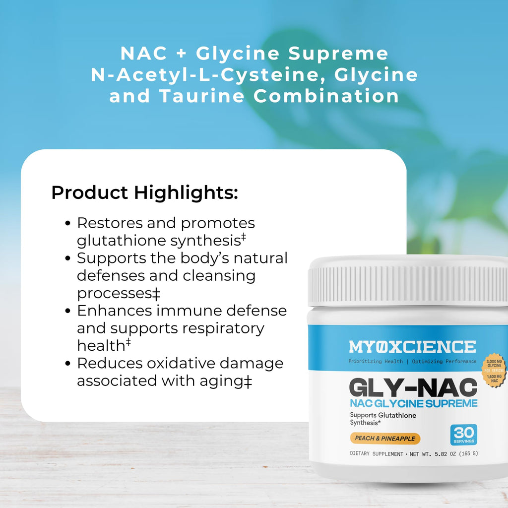 MYOXCIENCE NAC Glycine Supreme | N-Acetyl-L-Cysteine, Glycine, and Taurine Combination (Natural Peach and Pineapple Flavor) (30 Servings) - Maple Wellness Supplements