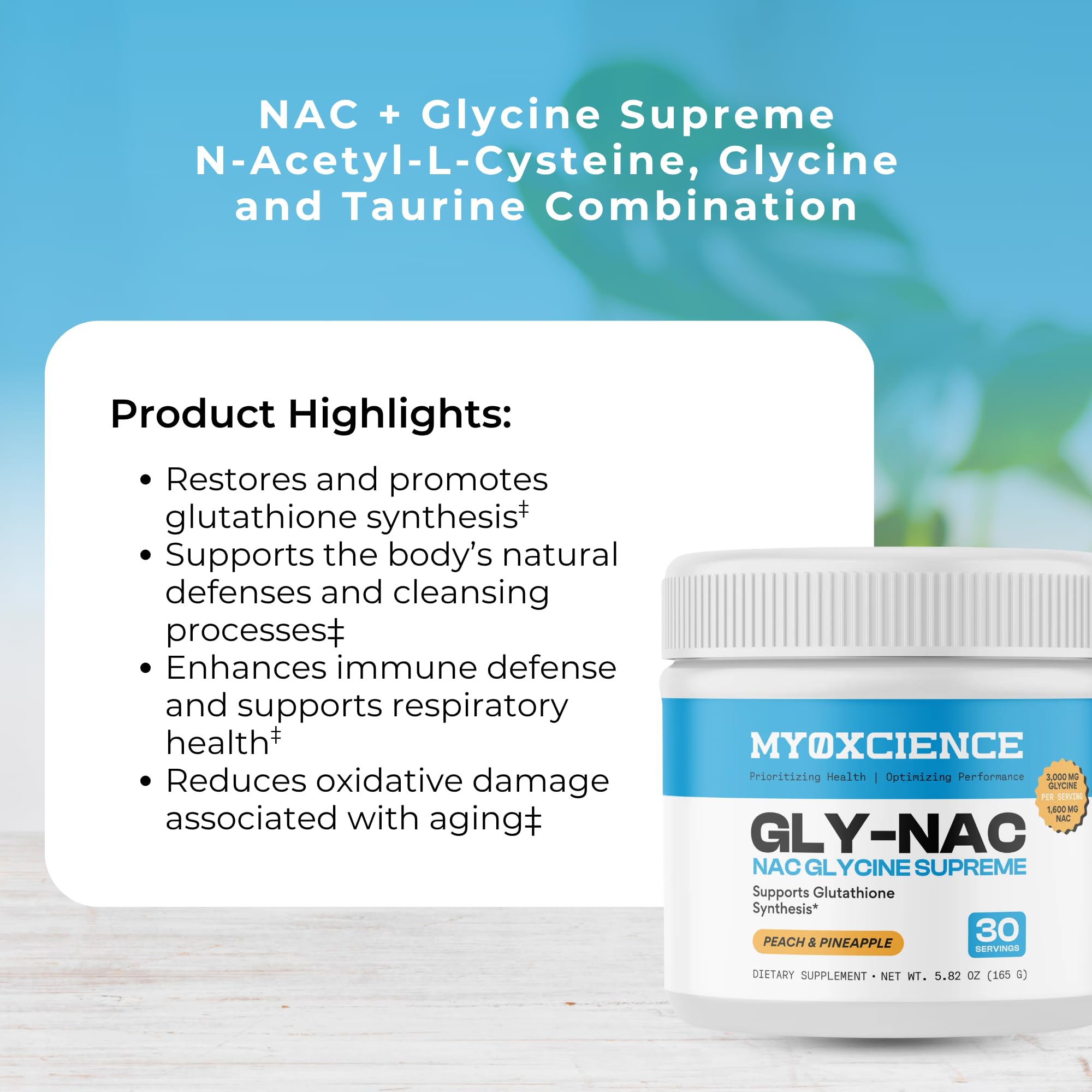 MYOXCIENCE NAC Glycine Supreme | N-Acetyl-L-Cysteine, Glycine, and Taurine Combination (Natural Peach and Pineapple Flavor) (30 Servings) - Maple Wellness Supplements