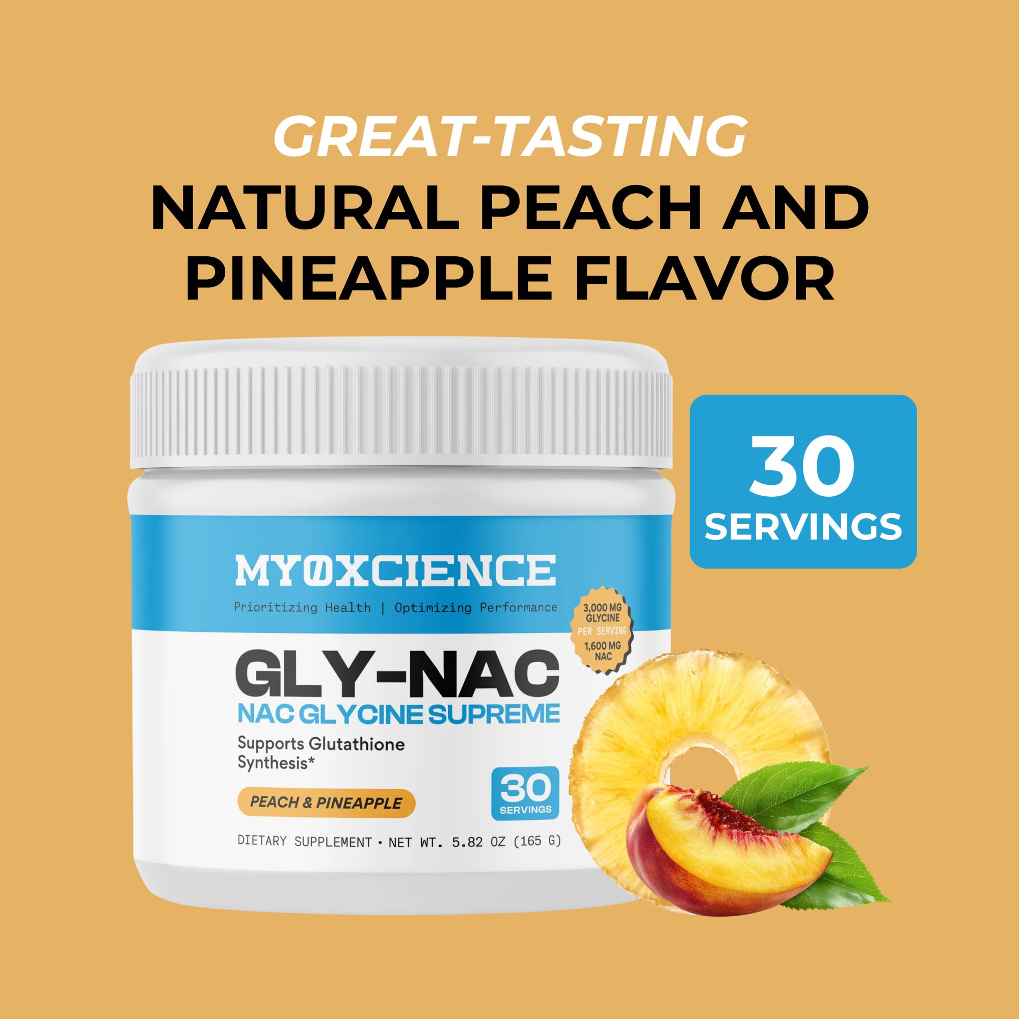 MYOXCIENCE NAC Glycine Supreme | N-Acetyl-L-Cysteine, Glycine, and Taurine Combination (Natural Peach and Pineapple Flavor) (30 Servings) - Maple Wellness Supplements