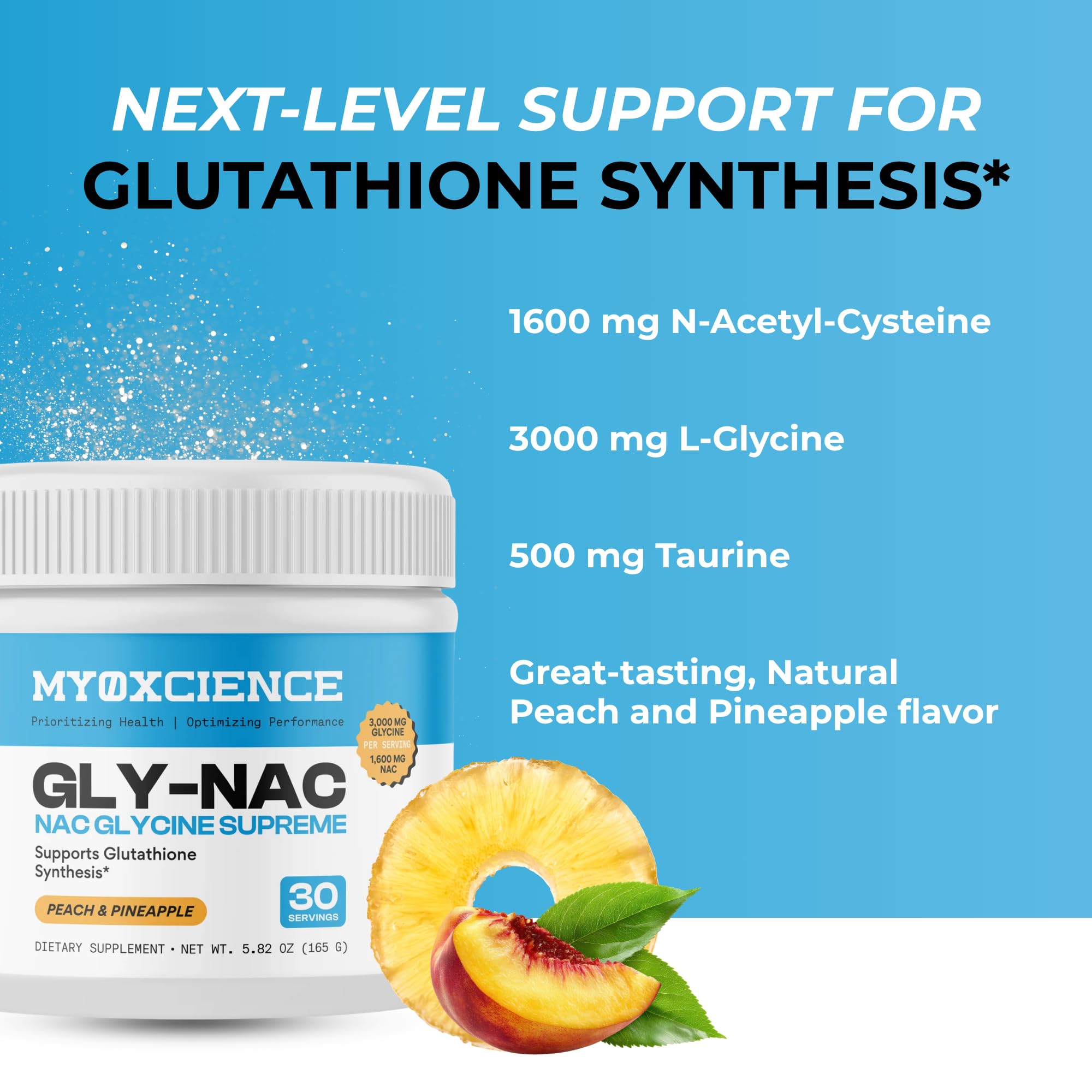 MYOXCIENCE NAC Glycine Supreme | N-Acetyl-L-Cysteine, Glycine, and Taurine Combination (Natural Peach and Pineapple Flavor) (30 Servings) - Maple Wellness Supplements