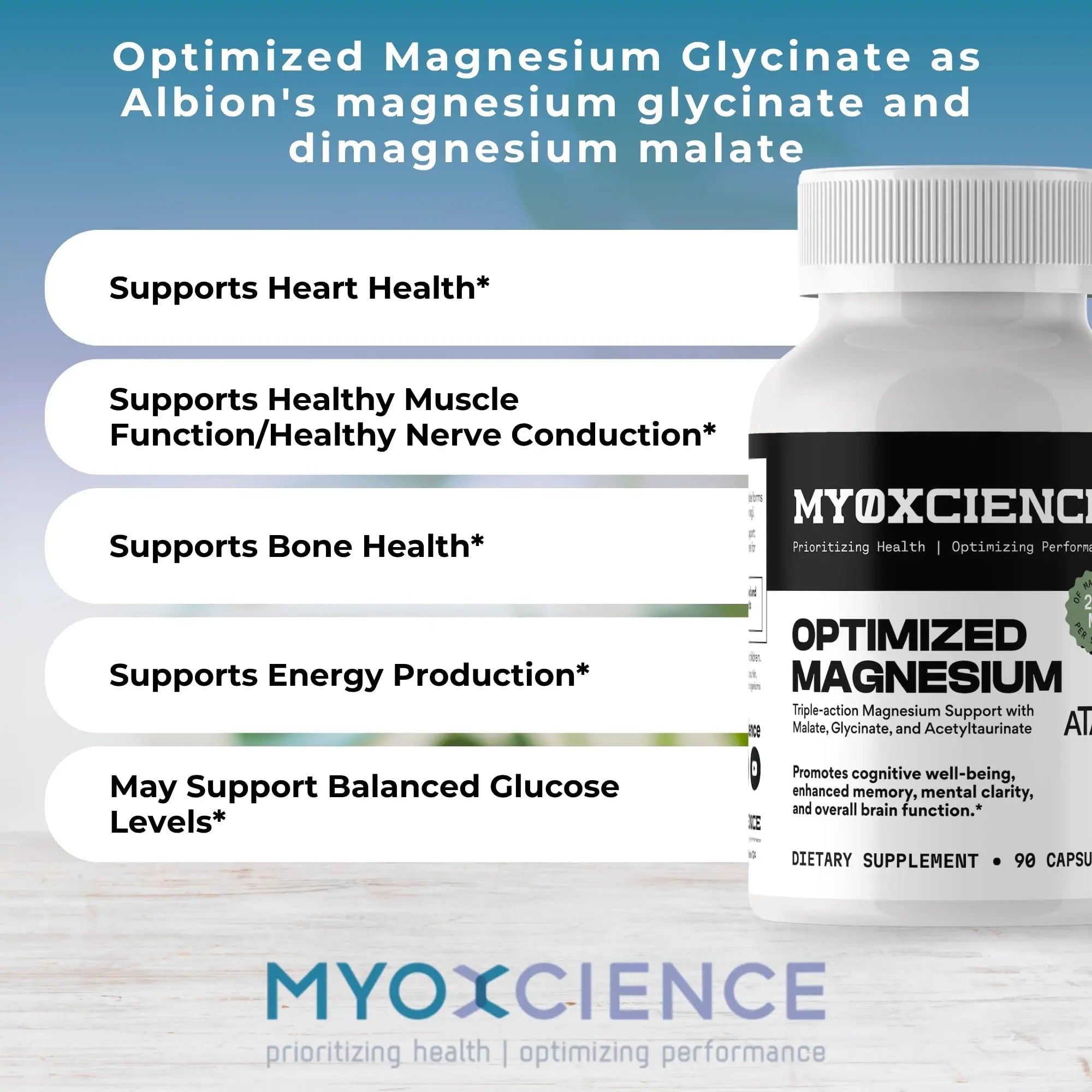 MYOXCIENCE Optimized Magnesium Glycinate + Magnesium Taurate (as ATAmag®) for High Brain Bioavailability to Support Stress Relief and Sleep | 30 Servings - TrustMedUSA