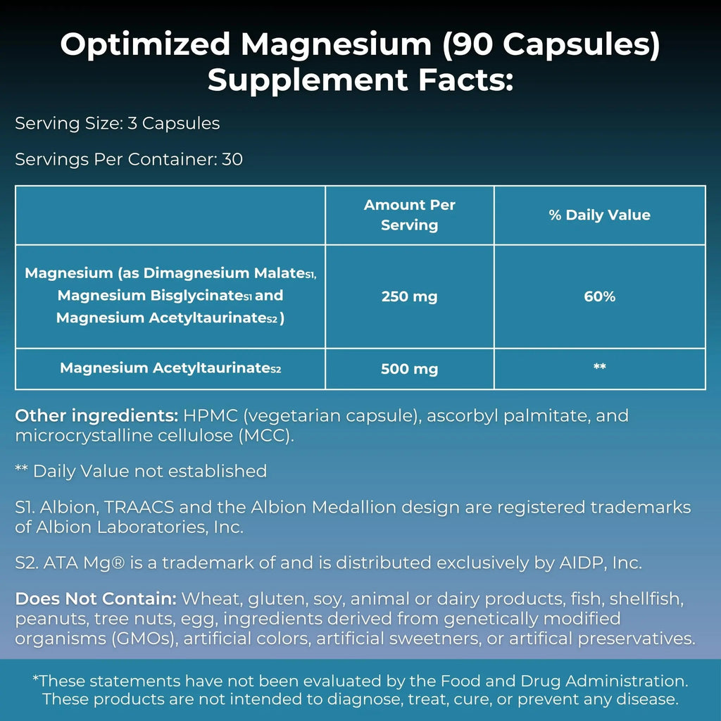MYOXCIENCE Optimized Magnesium Glycinate + Magnesium Taurate (as ATAmag®) for High Brain Bioavailability to Support Stress Relief and Sleep | 30 Servings - TrustMedUSA