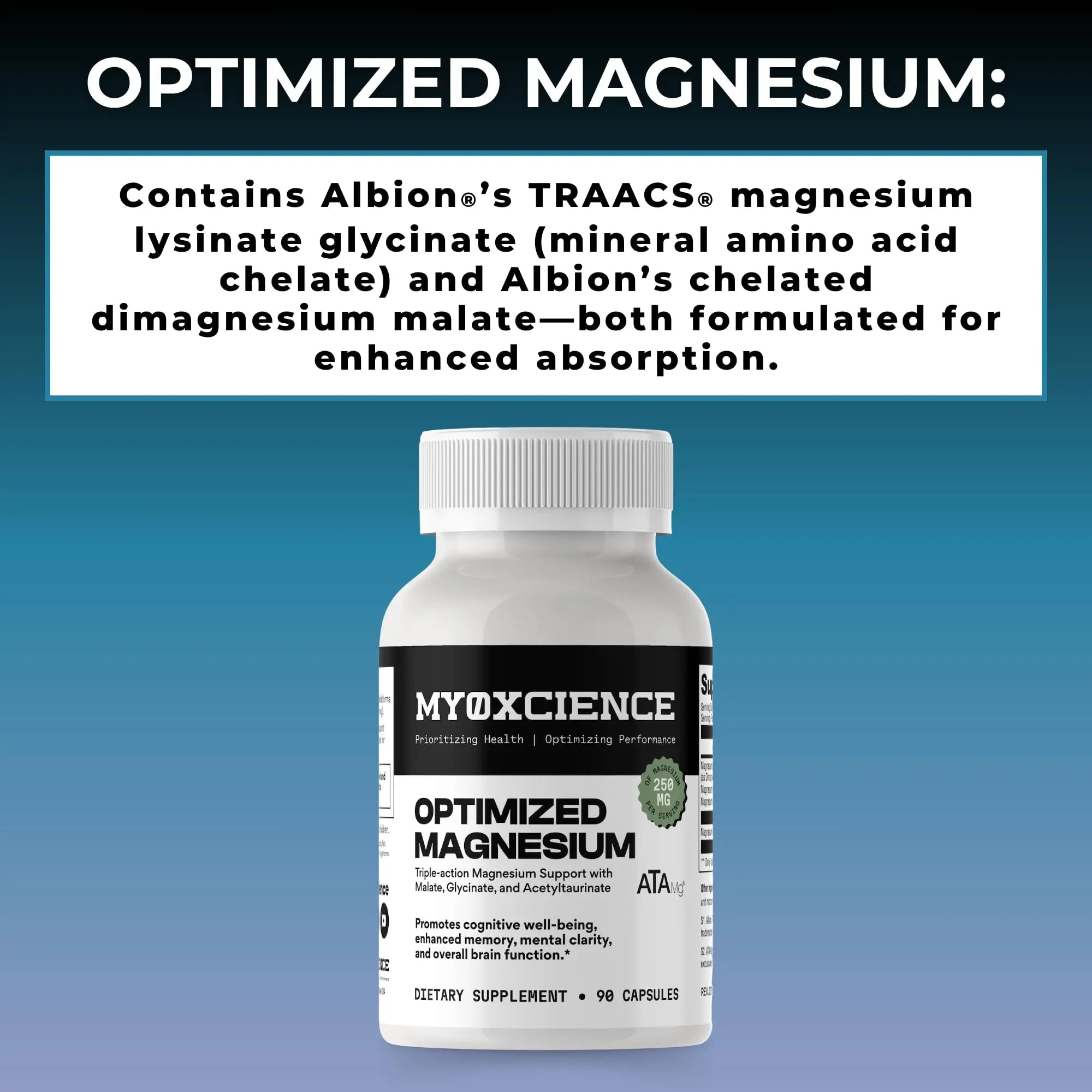 MYOXCIENCE Optimized Magnesium Glycinate + Magnesium Taurate (as ATAmag®) for High Brain Bioavailability to Support Stress Relief and Sleep | 30 Servings - TrustMedUSA