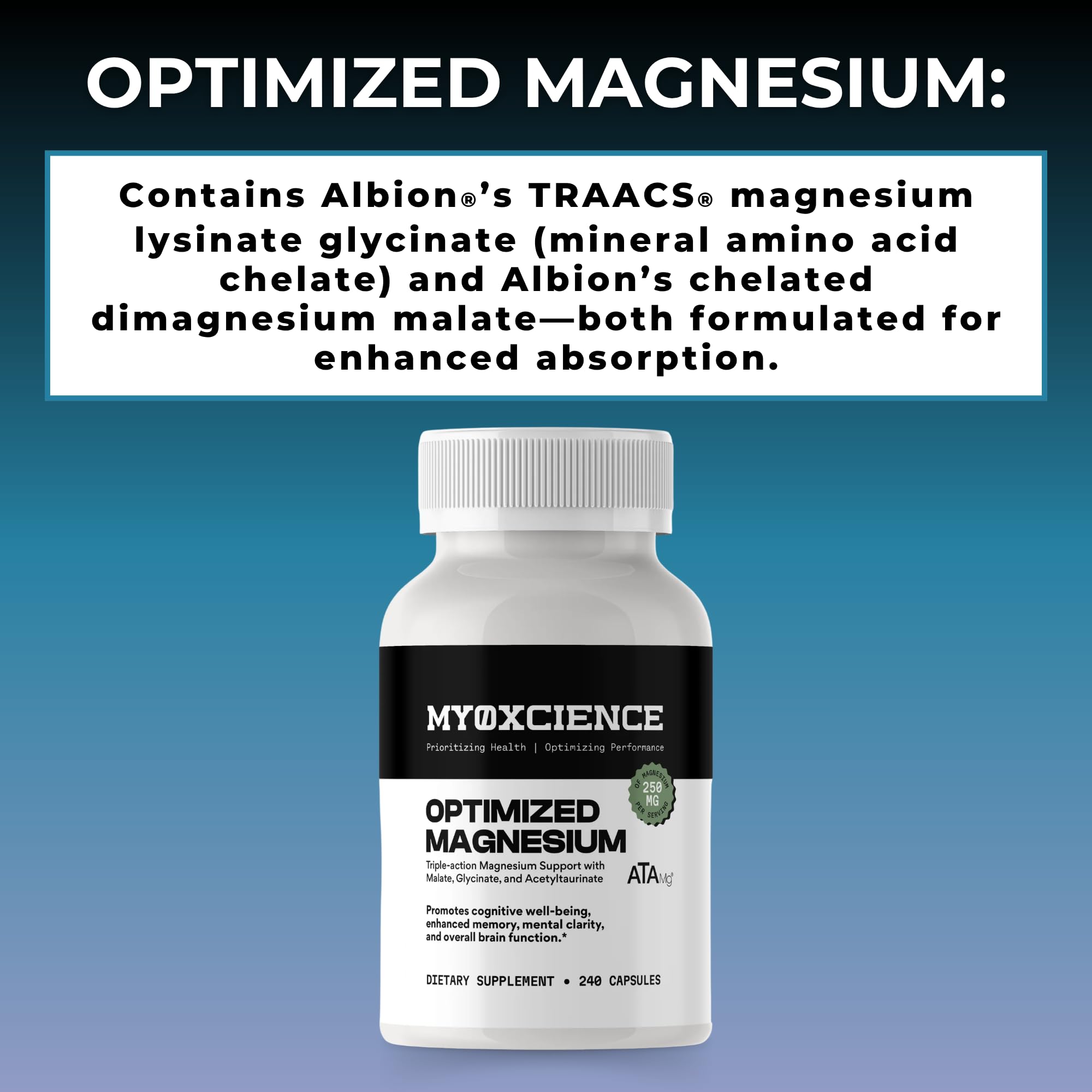 MYOXCIENCE Optimized Magnesium Glycinate + Magnesium Taurate (as ATAmag®) for High Brain Bioavailability to Support Stress Relief and Sleep | 80 Servings - Maple Wellness Supplements