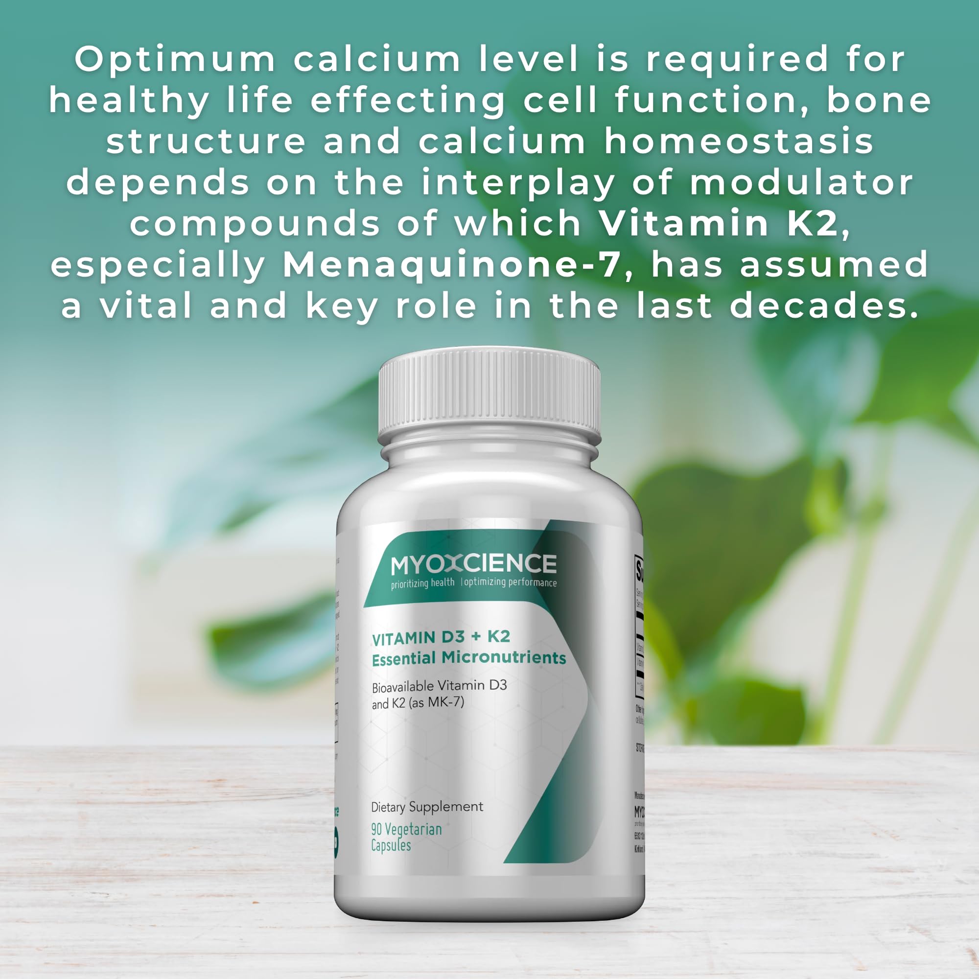 MYOXCIENCE Vitamin D3 + K2 Essential Micronutrients | Vitamin D3 5,000 IU | Vitamin K2 as MK-7 90 mcg (90 Vegetarian Capsules) - Maple Wellness Supplements