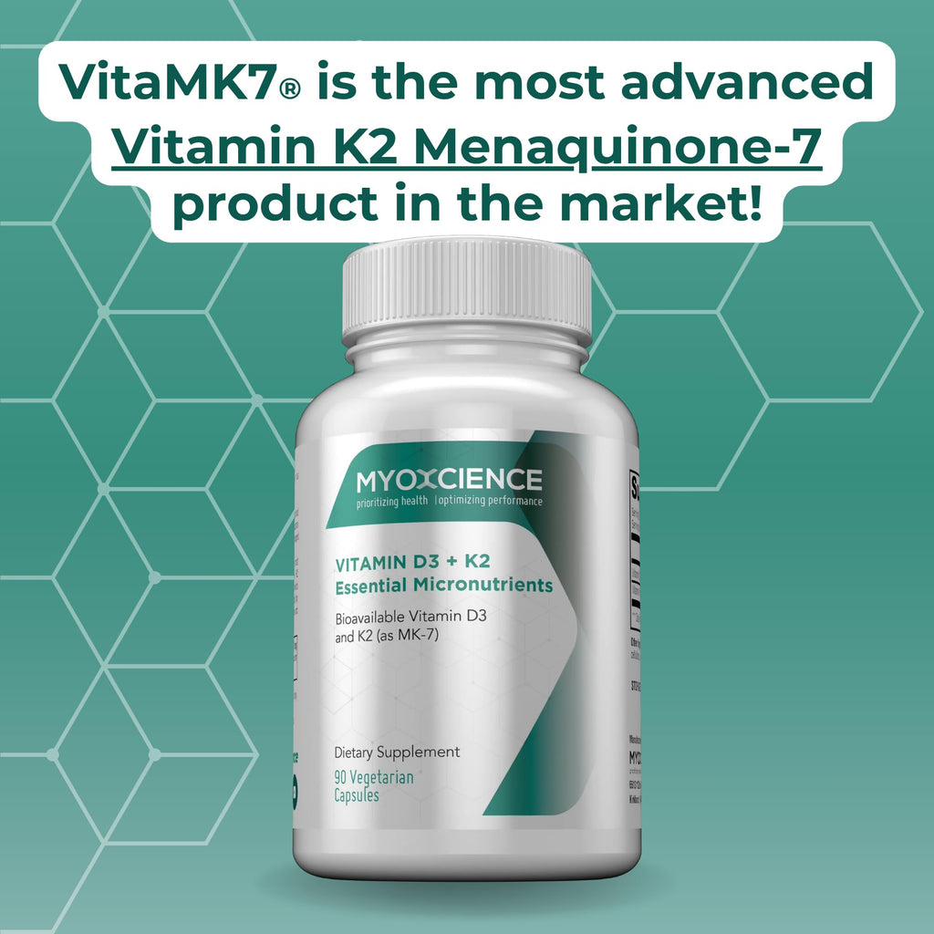 MYOXCIENCE Vitamin D3 + K2 Essential Micronutrients | Vitamin D3 5,000 IU | Vitamin K2 as MK-7 90 mcg (90 Vegetarian Capsules) - Maple Wellness Supplements