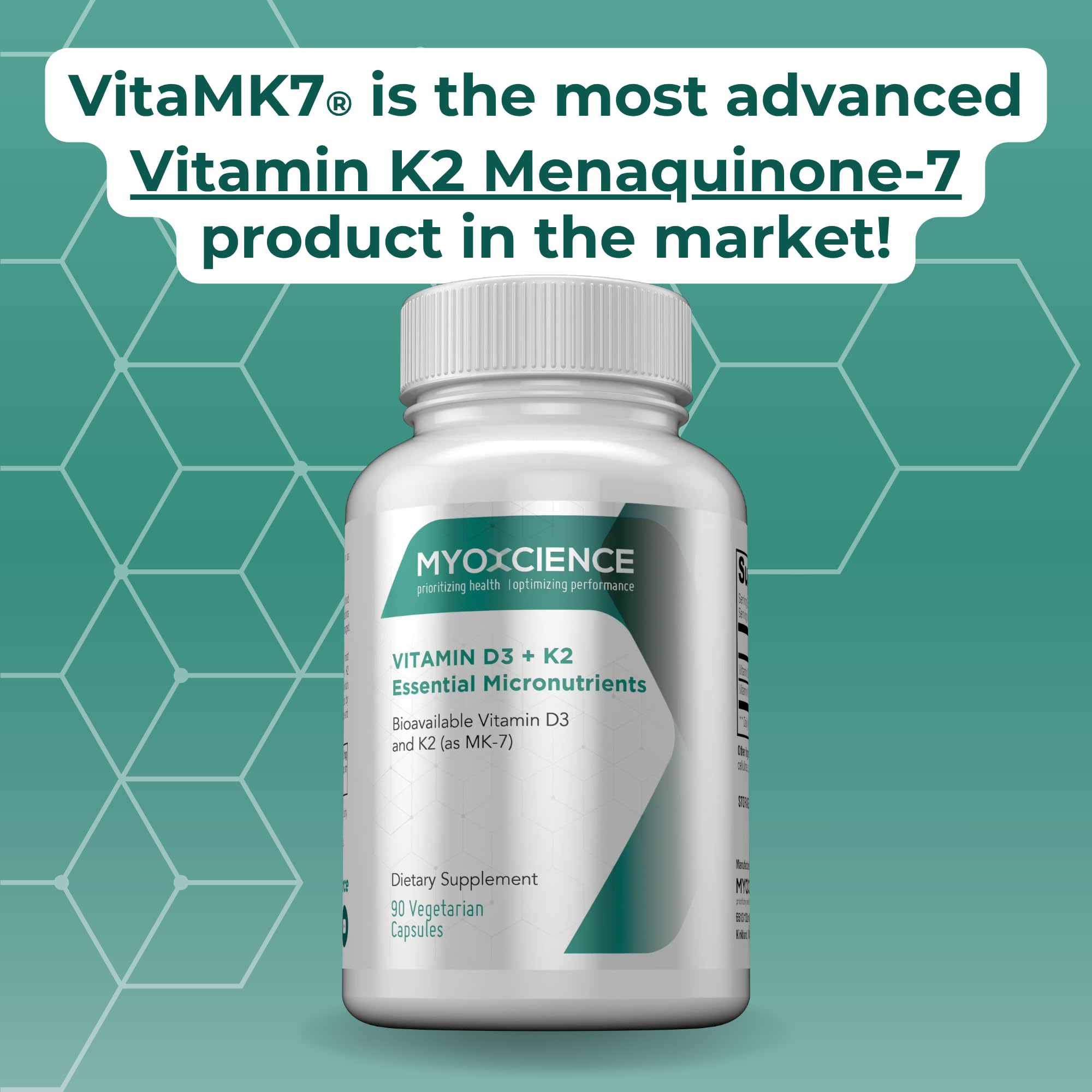 MYOXCIENCE Vitamin D3 + K2 Essential Micronutrients | Vitamin D3 5,000 IU | Vitamin K2 as MK-7 90 mcg (90 Vegetarian Capsules) - Maple Wellness Supplements