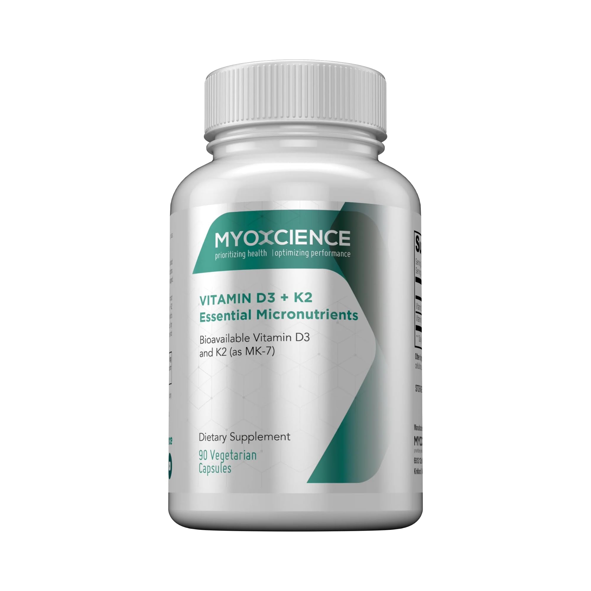 MYOXCIENCE Vitamin D3 + K2 Essential Micronutrients | Vitamin D3 5,000 IU | Vitamin K2 as MK-7 90 mcg (90 Vegetarian Capsules) - Maple Wellness Supplements