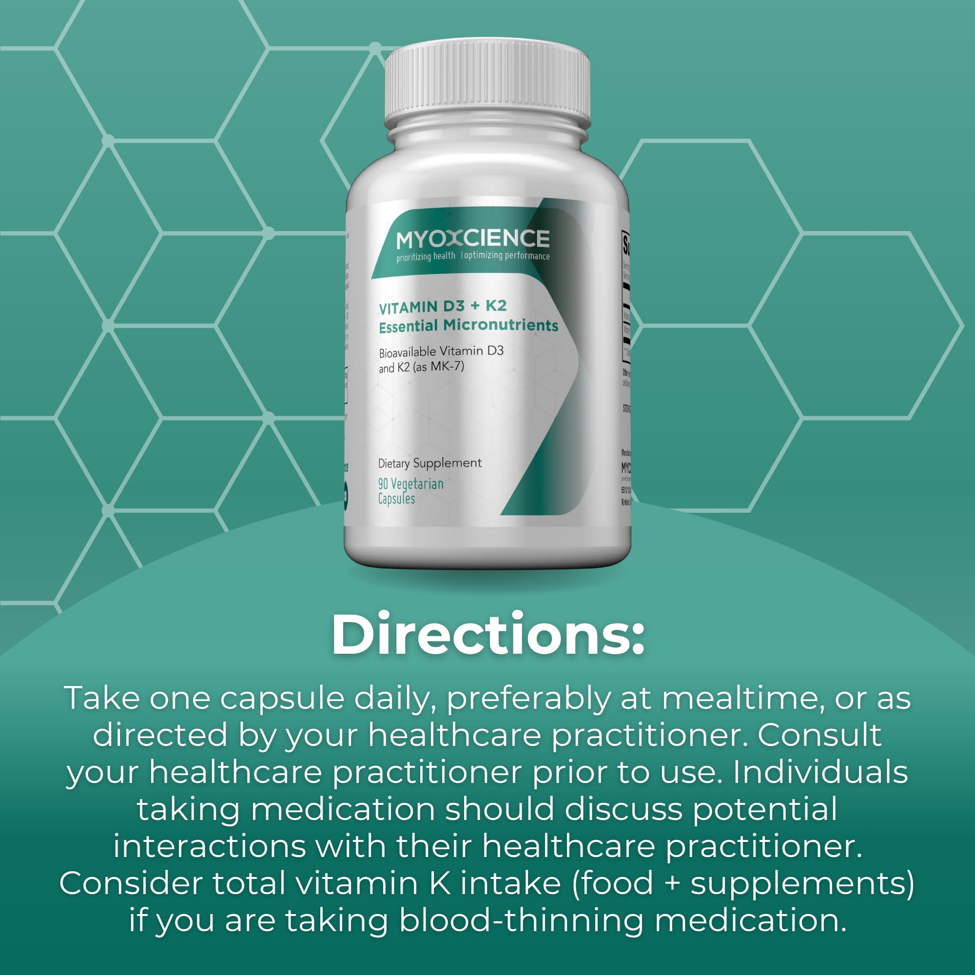 MYOXCIENCE Vitamin D3 + K2 Essential Micronutrients | Vitamin D3 5,000 IU | Vitamin K2 as MK-7 90 mcg (90 Vegetarian Capsules) - Maple Wellness Supplements