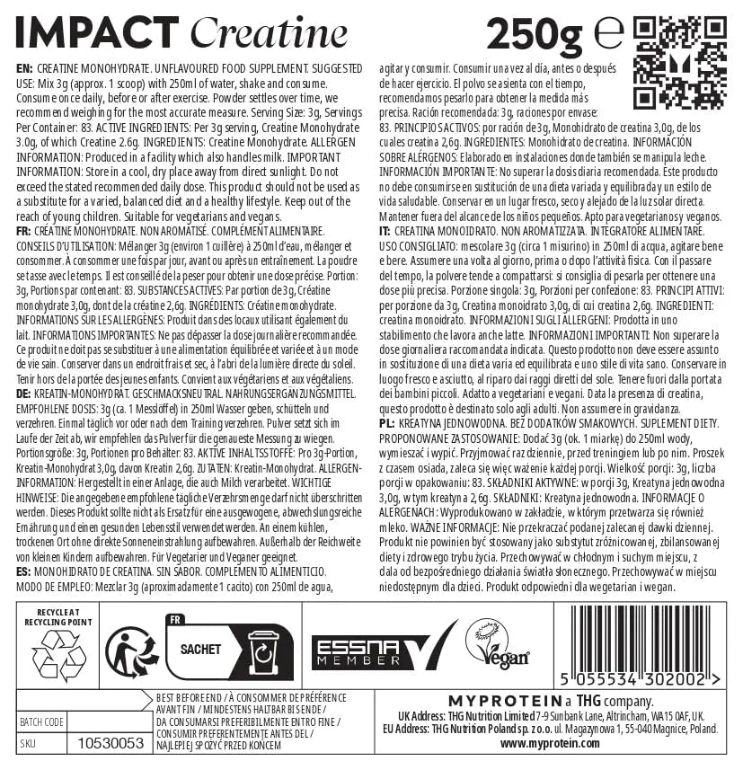 Myprotein Creatine Monohydrate Powder - 250G - TrustMedUSA