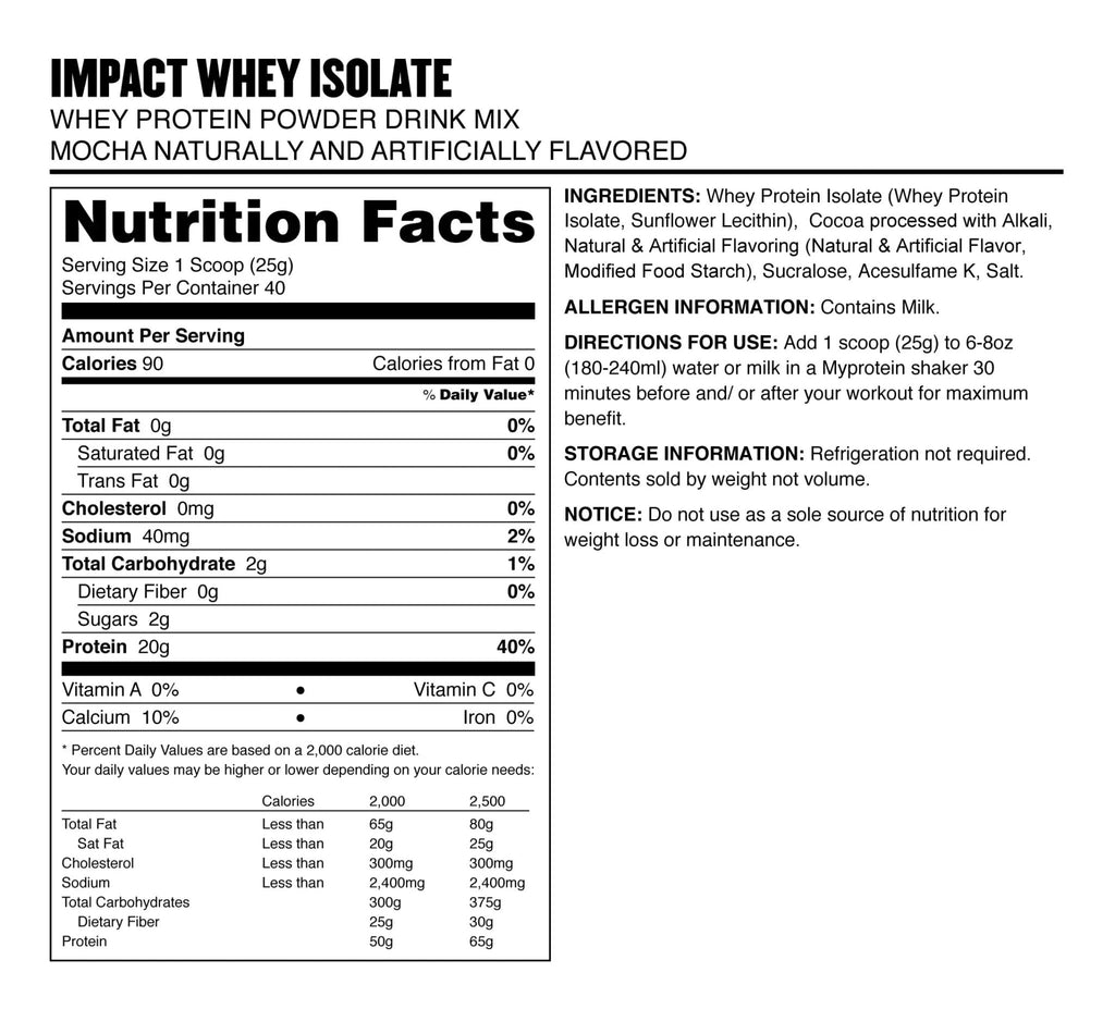 Myprotein Impact Whey Isolate - Mocha, 2.2 Lbs (40 Servings) - TrustMedUSA