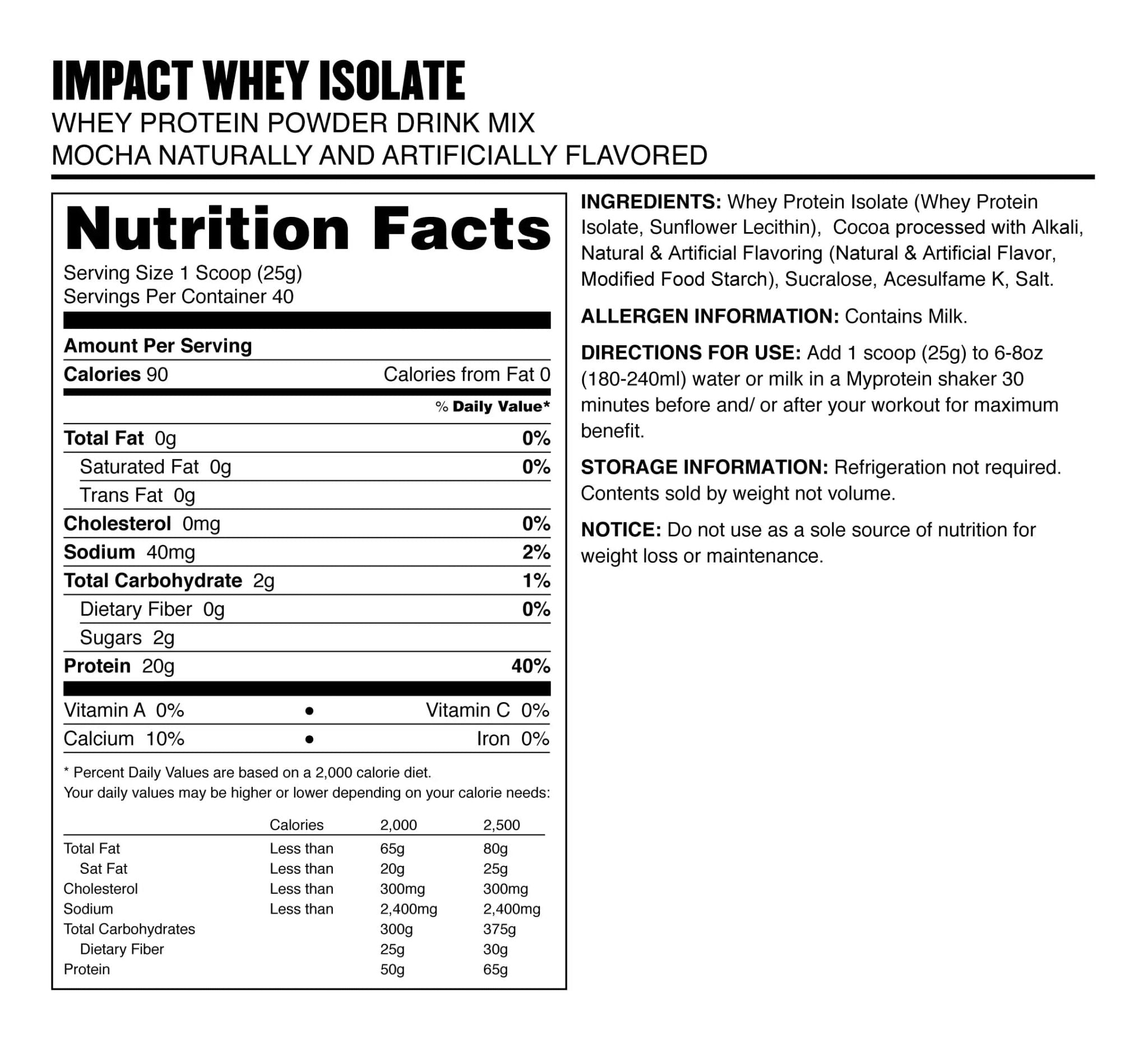 Myprotein Impact Whey Isolate - Mocha, 2.2 Lbs (40 Servings) - TrustMedUSA