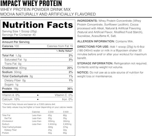 MyProtein Impact Whey Protein , Mocha Pouch, Size: 2.2lbs - TrustMedUSA