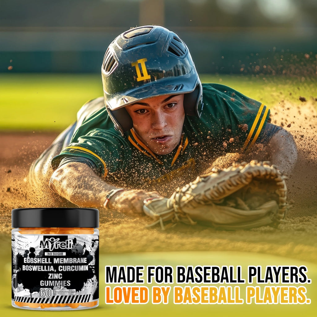 MYRELI Eggshell Membrane 400mg, Boswellia 300mg, Curcumin 250mg & Zinc 20mg Gummies - Baseball Athlete Joint Support, Flexibility, Recovery, Antioxidant, Energy, Endurance - Vegan, Non-GMO, 60 Gummies - TrustMedUSA