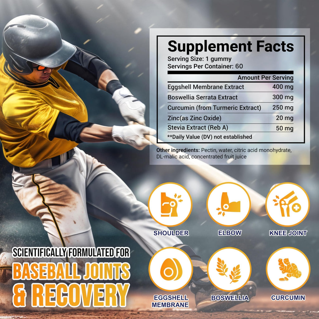 MYRELI Eggshell Membrane 400mg, Boswellia 300mg, Curcumin 250mg & Zinc 20mg Gummies - Baseball Athlete Joint Support, Flexibility, Recovery, Antioxidant, Energy, Endurance - Vegan, Non-GMO, 60 Gummies - TrustMedUSA