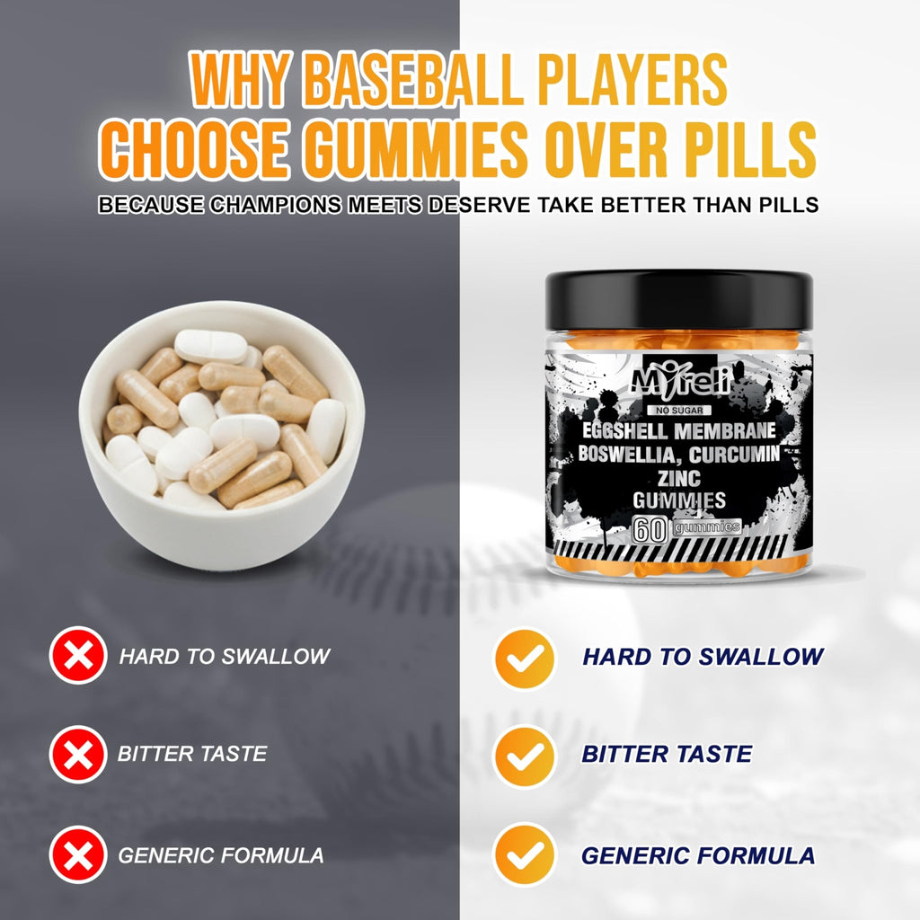 MYRELI Eggshell Membrane 400mg, Boswellia 300mg, Curcumin 250mg & Zinc 20mg Gummies - Baseball Athlete Joint Support, Flexibility, Recovery, Antioxidant, Energy, Endurance - Vegan, Non-GMO, 60 Gummies - TrustMedUSA