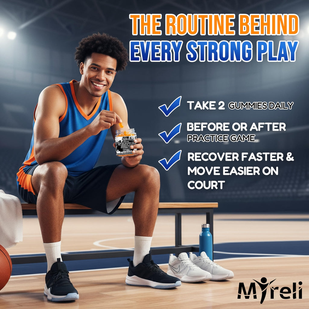 MYRELI Hydrolyzed Collagen Type II 500mg, MSM 700mg, Boswellia 200mg, Vitamin C 400mg, Rhodiola 100mg, Hyaluronic Acid 100mg, Joint Mobility, Flexibility, Basketball Athletes, Vegan, Non GMO, 60 Gummy - TrustMedUSA