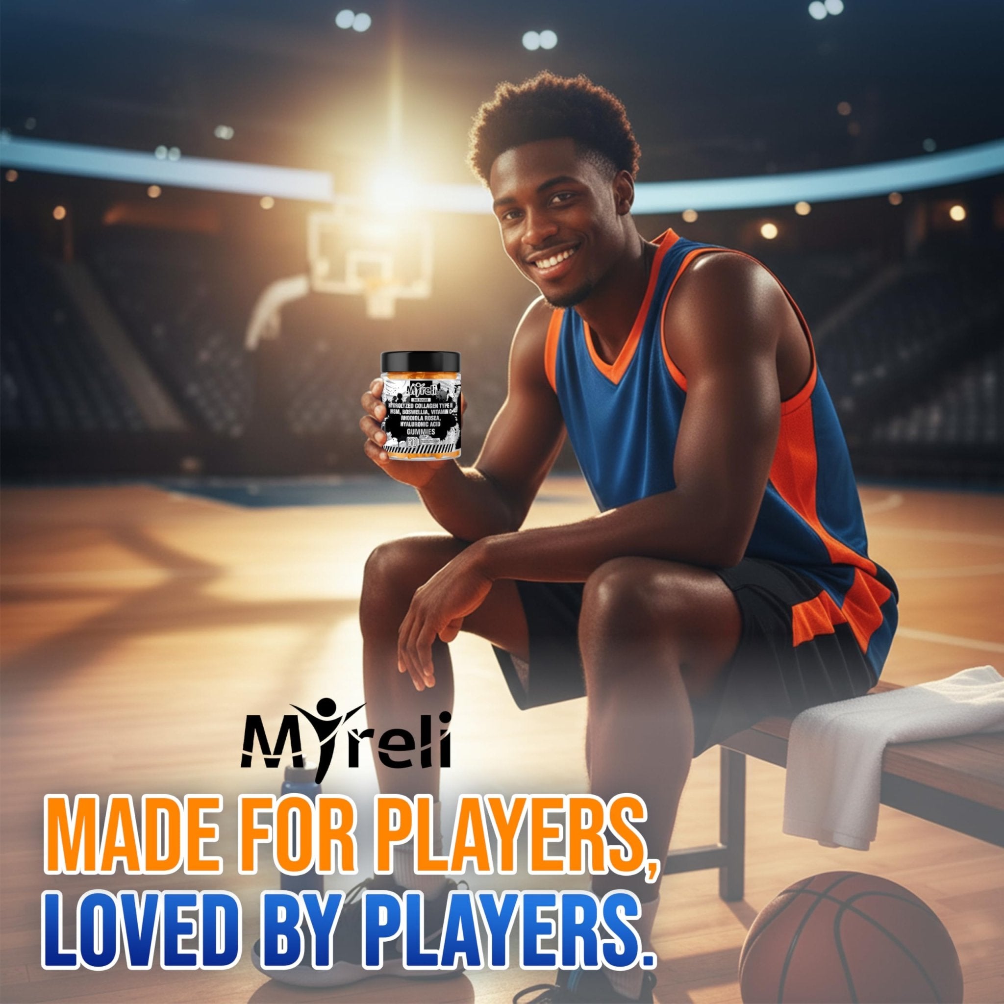 MYRELI Hydrolyzed Collagen Type II 500mg, MSM 700mg, Boswellia 200mg, Vitamin C 400mg, Rhodiola 100mg, Hyaluronic Acid 100mg, Joint Mobility, Flexibility, Basketball Athletes, Vegan, Non GMO, 60 Gummy - TrustMedUSA