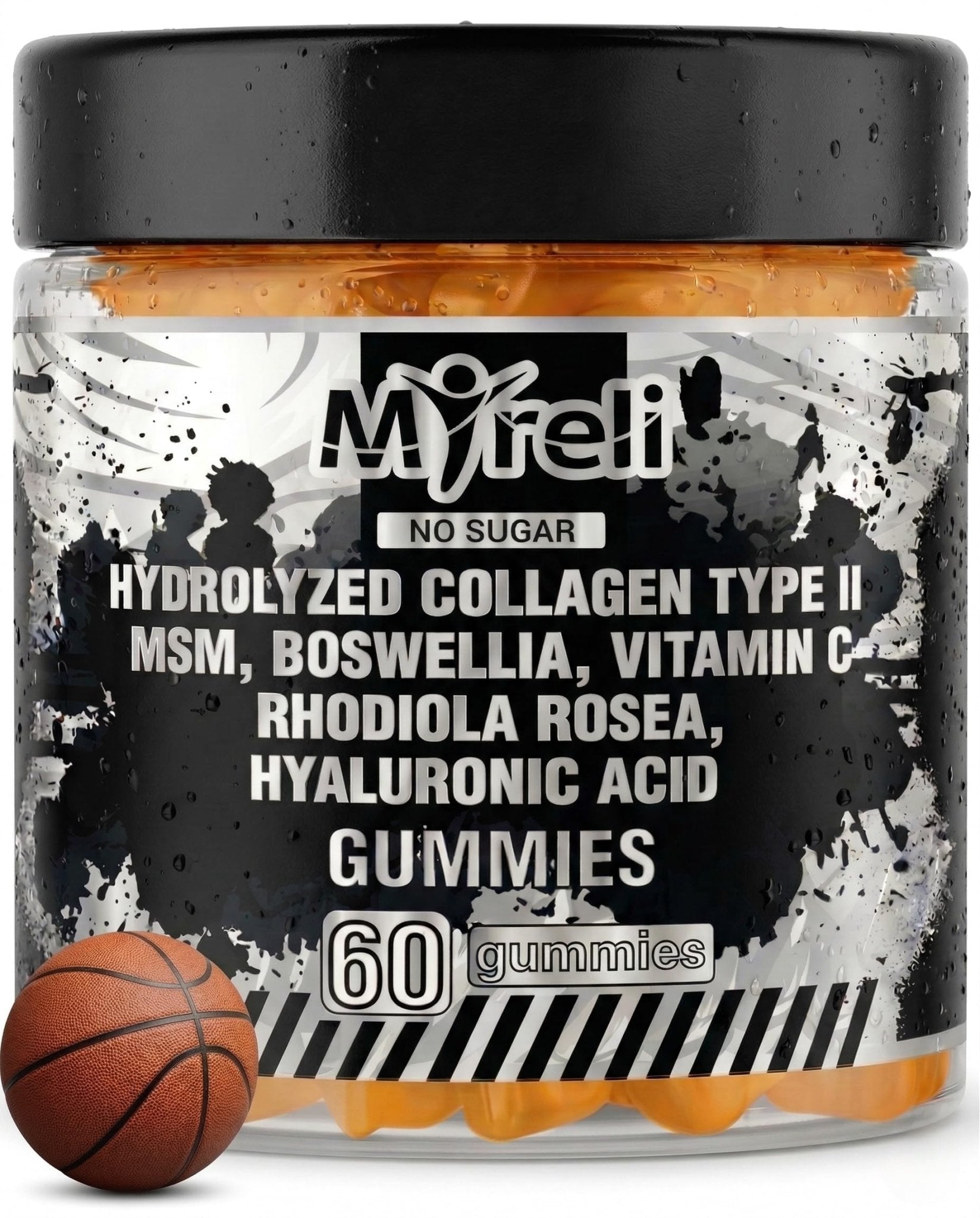MYRELI Hydrolyzed Collagen Type II 500mg, MSM 700mg, Boswellia 200mg, Vitamin C 400mg, Rhodiola 100mg, Hyaluronic Acid 100mg, Joint Mobility, Flexibility, Basketball Athletes, Vegan, Non GMO, 60 Gummy - TrustMedUSA