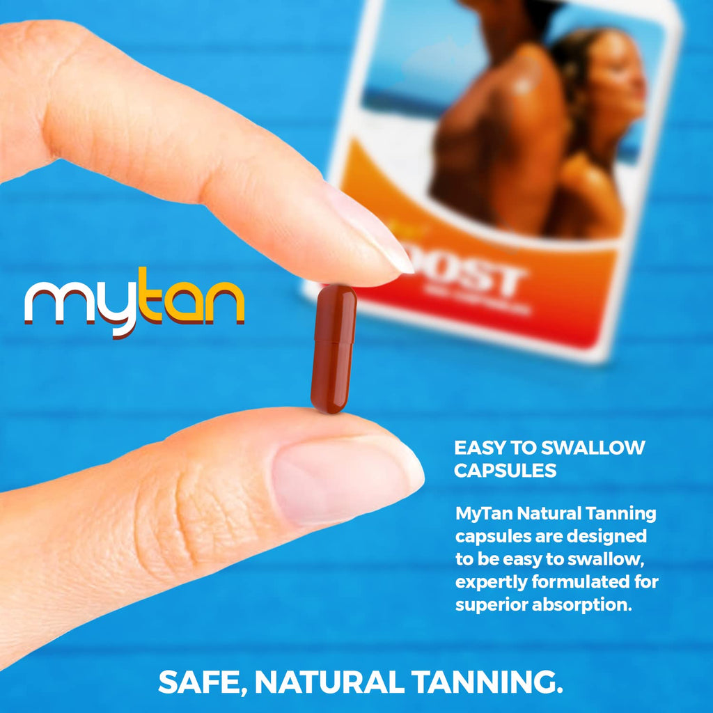 MyTan Boost Tan Pills | 100 Capsules | Sun Tan Accelerator | Natural Tanning Supplement | Tyrosine, Copper Multivitamin | 25-Day Extended Holiday Supply - TrustMedUSA