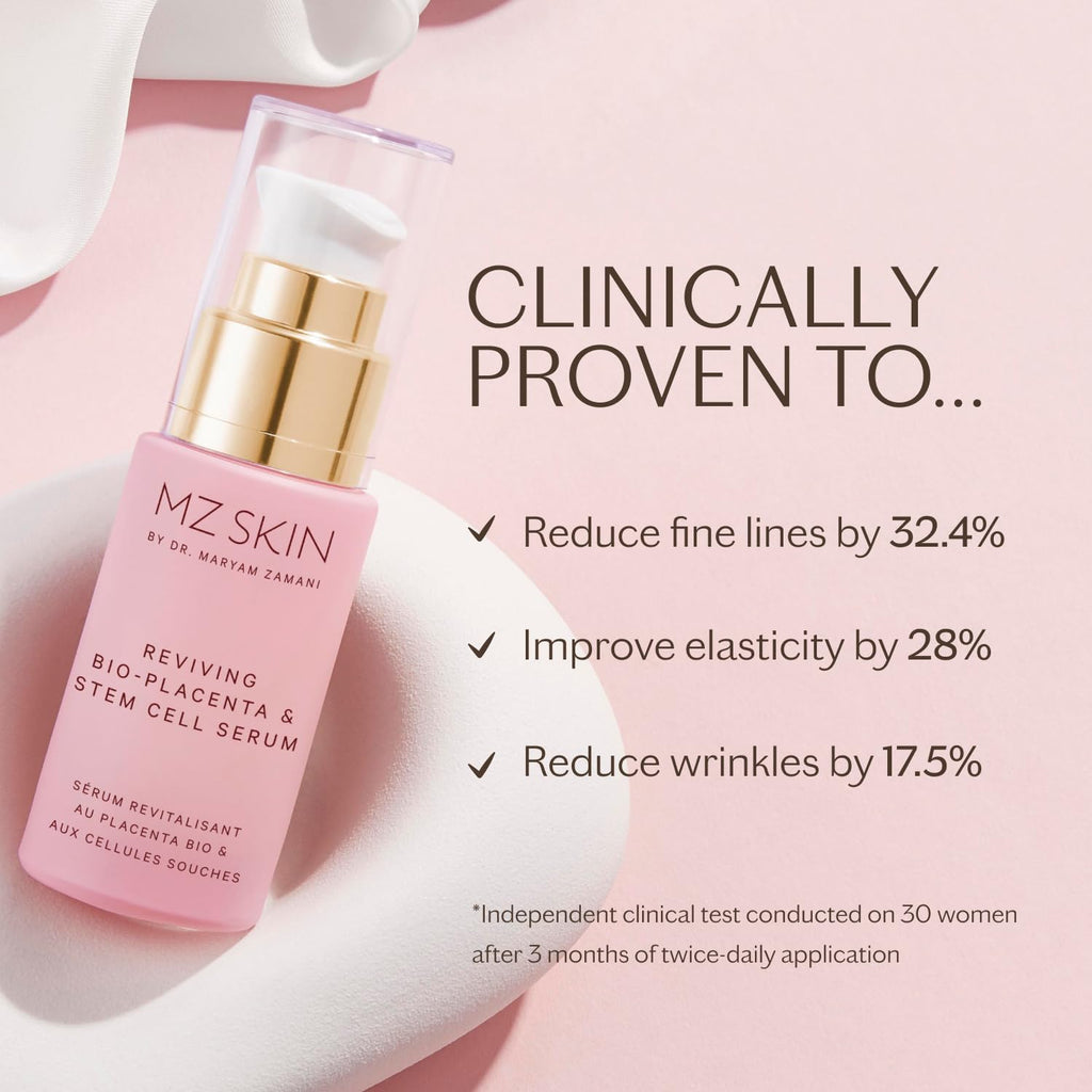 MZ SKIN Reviving Bio-Placenta & Stem Cell Serum, Night Treatment for Powerful Rejuvenation, With Peptides, Squalane & Hyaluronic Acid, Perfect For Anti-Aging, Wrinkles & Fine Lines, 1.01 fl oz - Maple Wellness Supplements