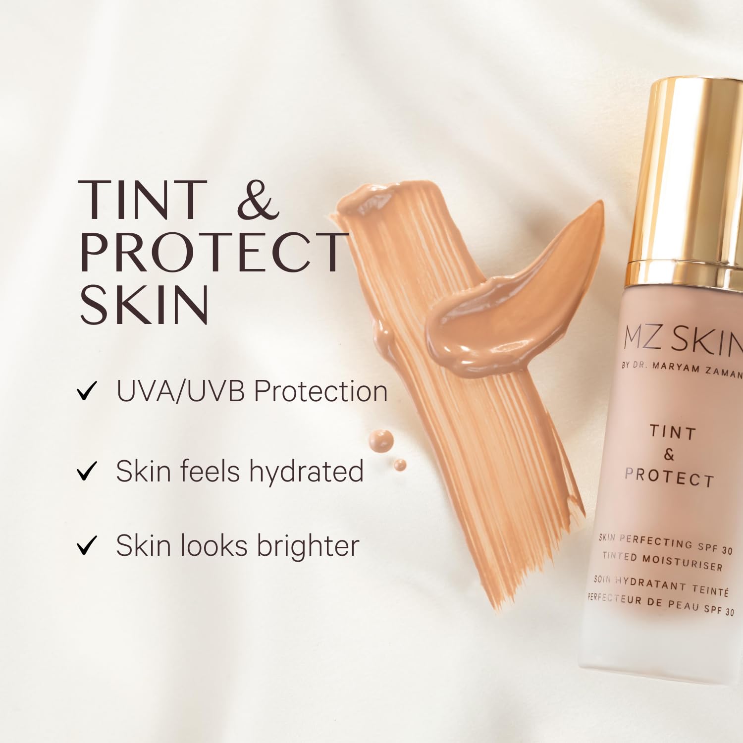 MZ SKIN Tint & Protect Skin Perfecting SPF 30 Tinted Moisturiser 1.01 fl oz | Broad Spectrum UVA/UVB | With Hyaluronic Acid, Kahai Nut Oil & Vitamin C - TrustMedUSA