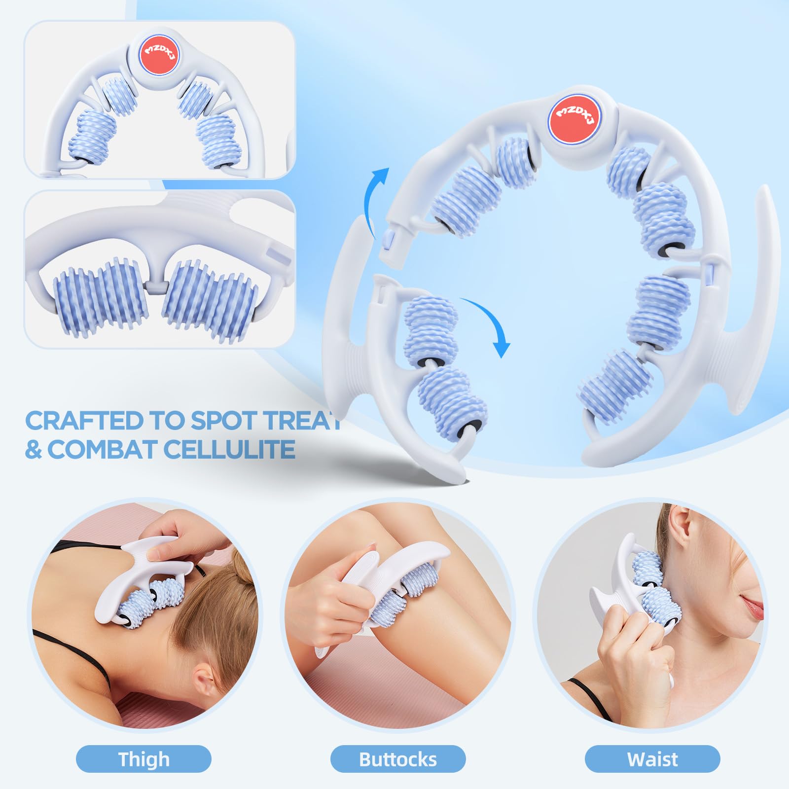 MZDXJ Cellulite Massage Tool - Lymphatic Drainage Massager - Muscle Roller, Deep Fascia Massage, Dimpled Skin Removal, Legs/Thighs/Buttocks, Anti-Cellulite Roller, Smooth Skin (14 Wheel - Blue) - Maple Wellness Supplements