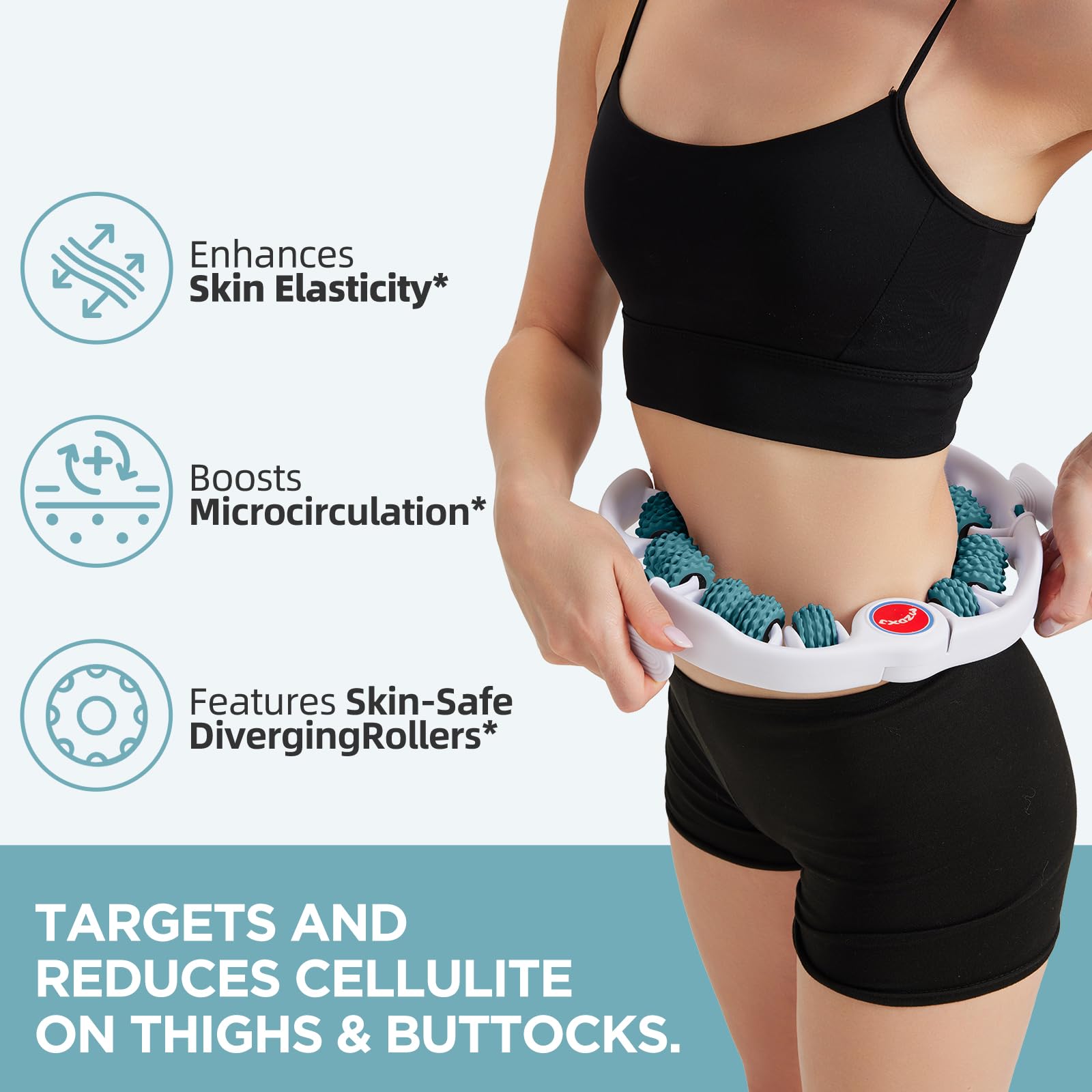 MZDXJ Cellulite Massage Tool - Lymphatic Drainage Massager - Muscle Roller, Deep Fascia Massage, Dimpled Skin Removal, Legs/Thighs/Buttocks, Anti-Cellulite Roller, Smooth Skin (14 Wheel - Green) - Maple Wellness Supplements