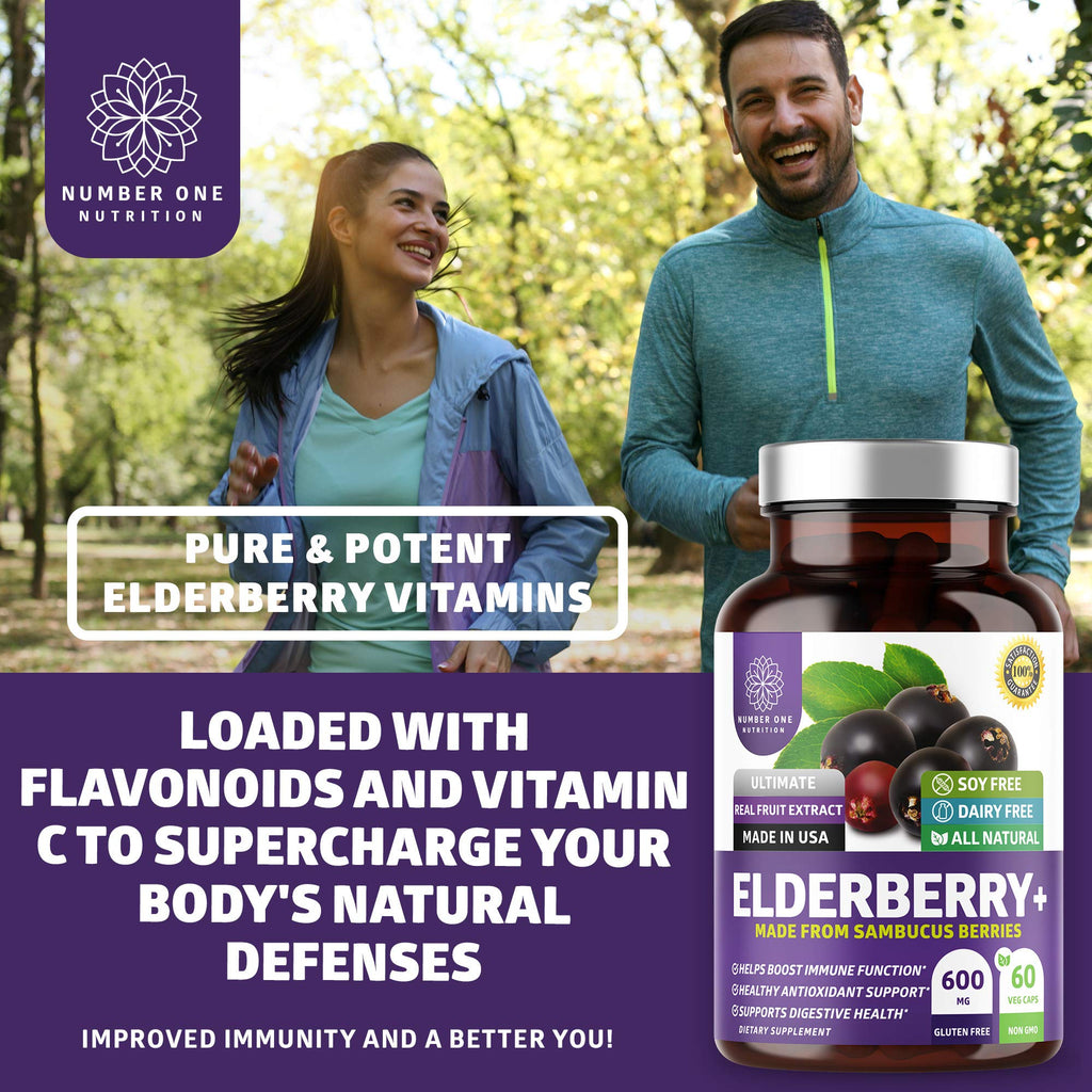 N1N Premium Black Elderberry Capsules for Adults [Max Strength] Pure and Potent Elderberry from Sambucus Nigra to Support Immunity & Skin Health, Non-GMO, Gluten Free, 60 Veg Caps - TrustMedUSA