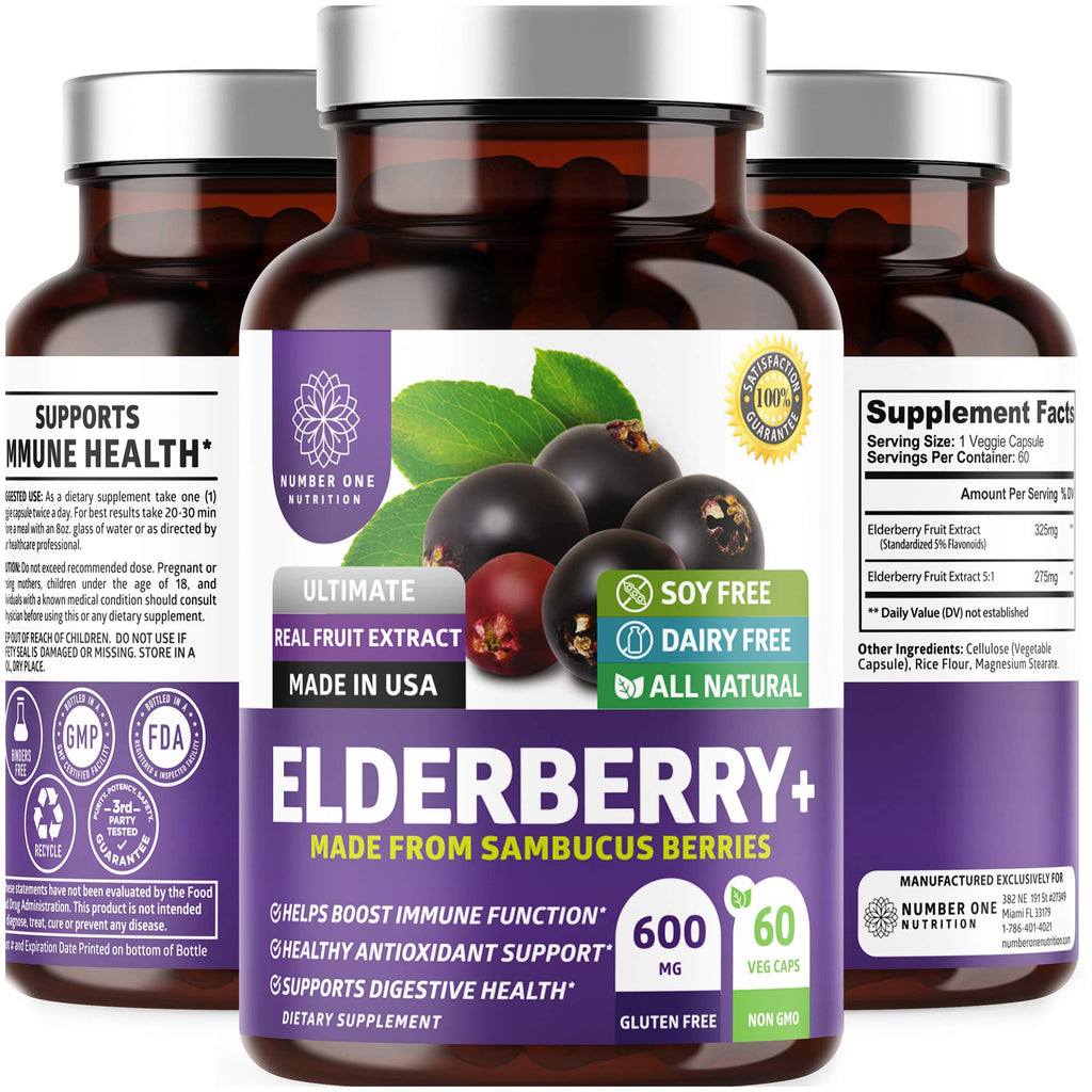 N1N Premium Black Elderberry Capsules for Adults [Max Strength] Pure and Potent Elderberry from Sambucus Nigra to Support Immunity & Skin Health, Non-GMO, Gluten Free, 60 Veg Caps - TrustMedUSA