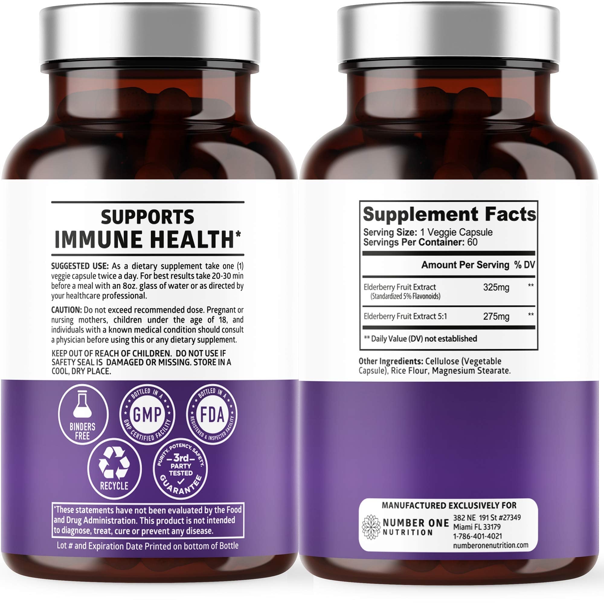 N1N Premium Black Elderberry Capsules for Adults [Max Strength] Pure and Potent Elderberry from Sambucus Nigra to Support Immunity & Skin Health, Non-GMO, Gluten Free, 60 Veg Caps - TrustMedUSA