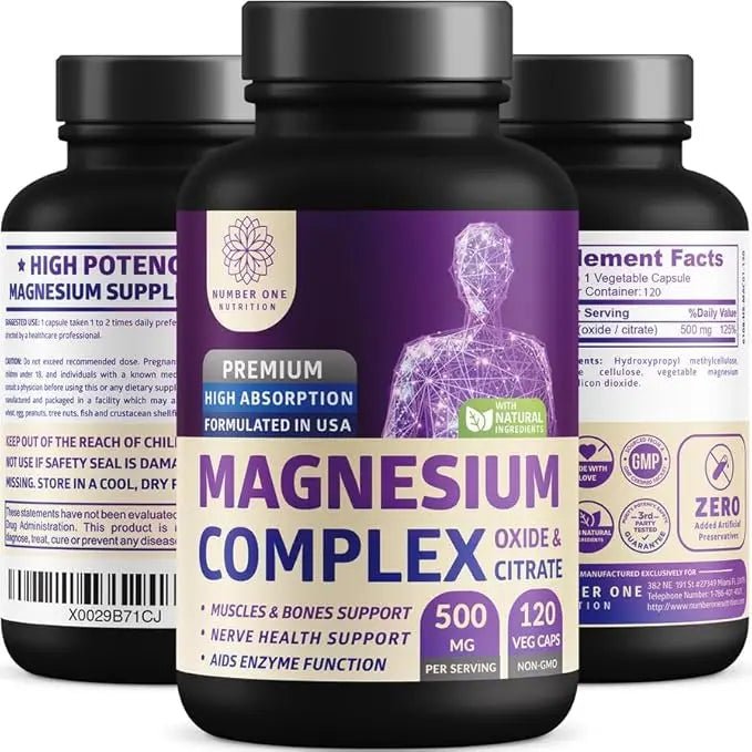 N1N Premium Magnesium Complex - High Absorption Magnesium Supplement for Women and Men to Support Regularity and Bone Health- 120 Veggie Capsules - TrustMedUSA