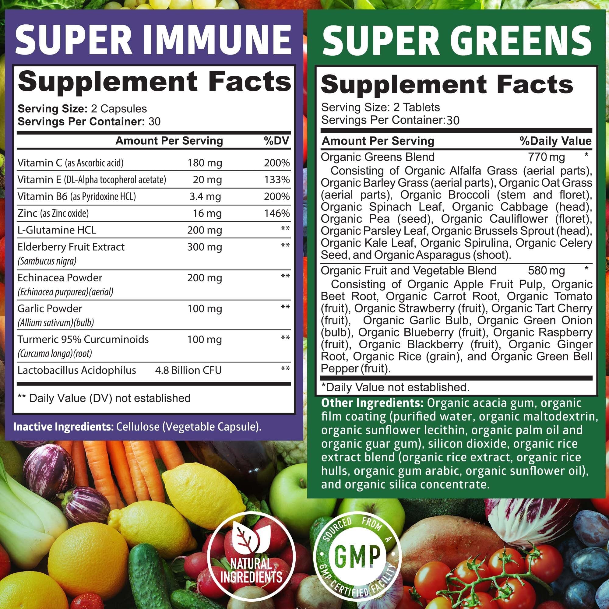 N1N Premium Organic Super Fruits & Veggies + Immune Support [38 Powerful Ingredients], Natural Super Greens Supplement with Alfalfa, Vitamins & Minerals, Zinc, Turmeric and Probiotic, 120 Caps - TrustMedUSA