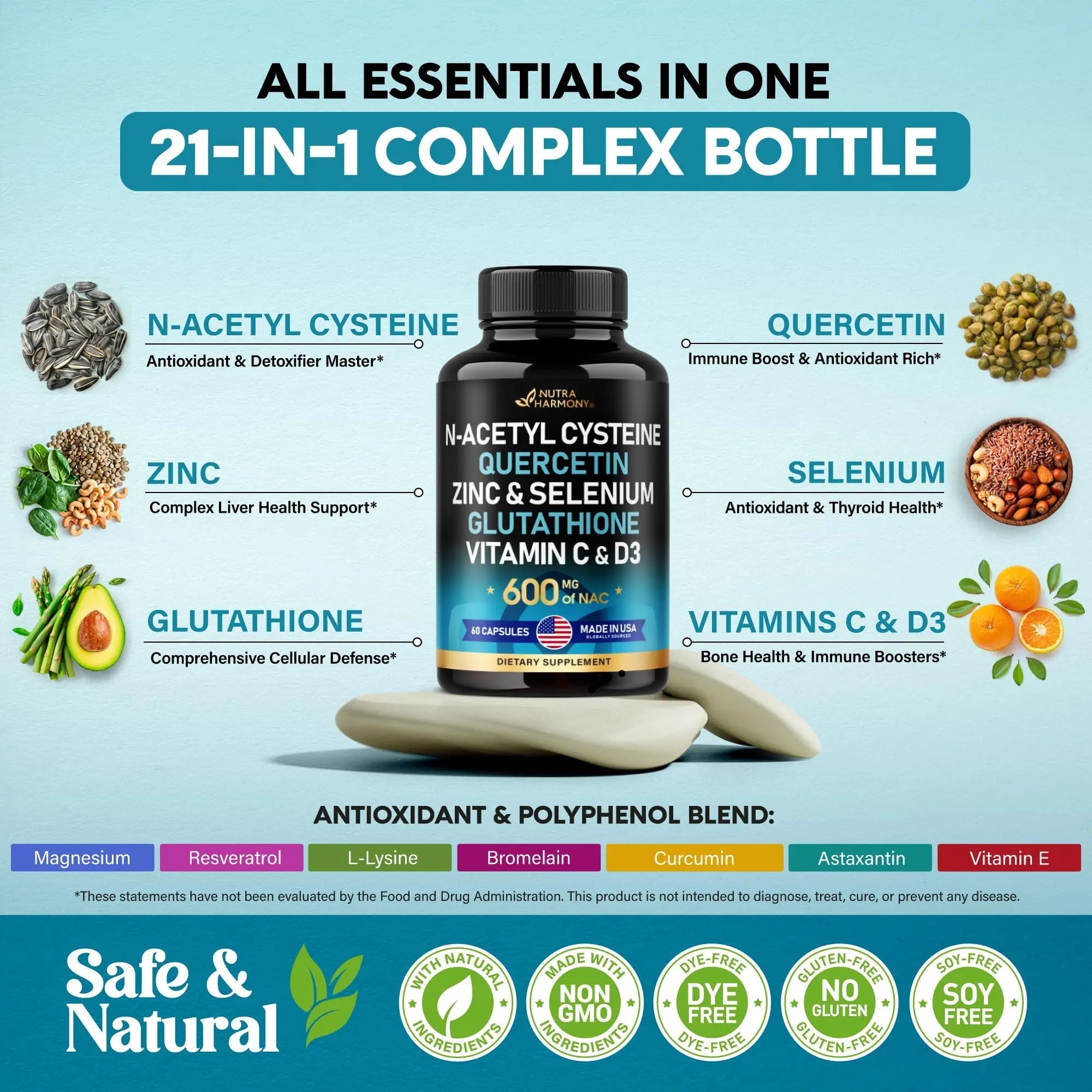 NAC 600 mg Supplement | Quercetin | Zinc | Glutathione | Selenium | Vitamin C & D3 - TrustMedUSA