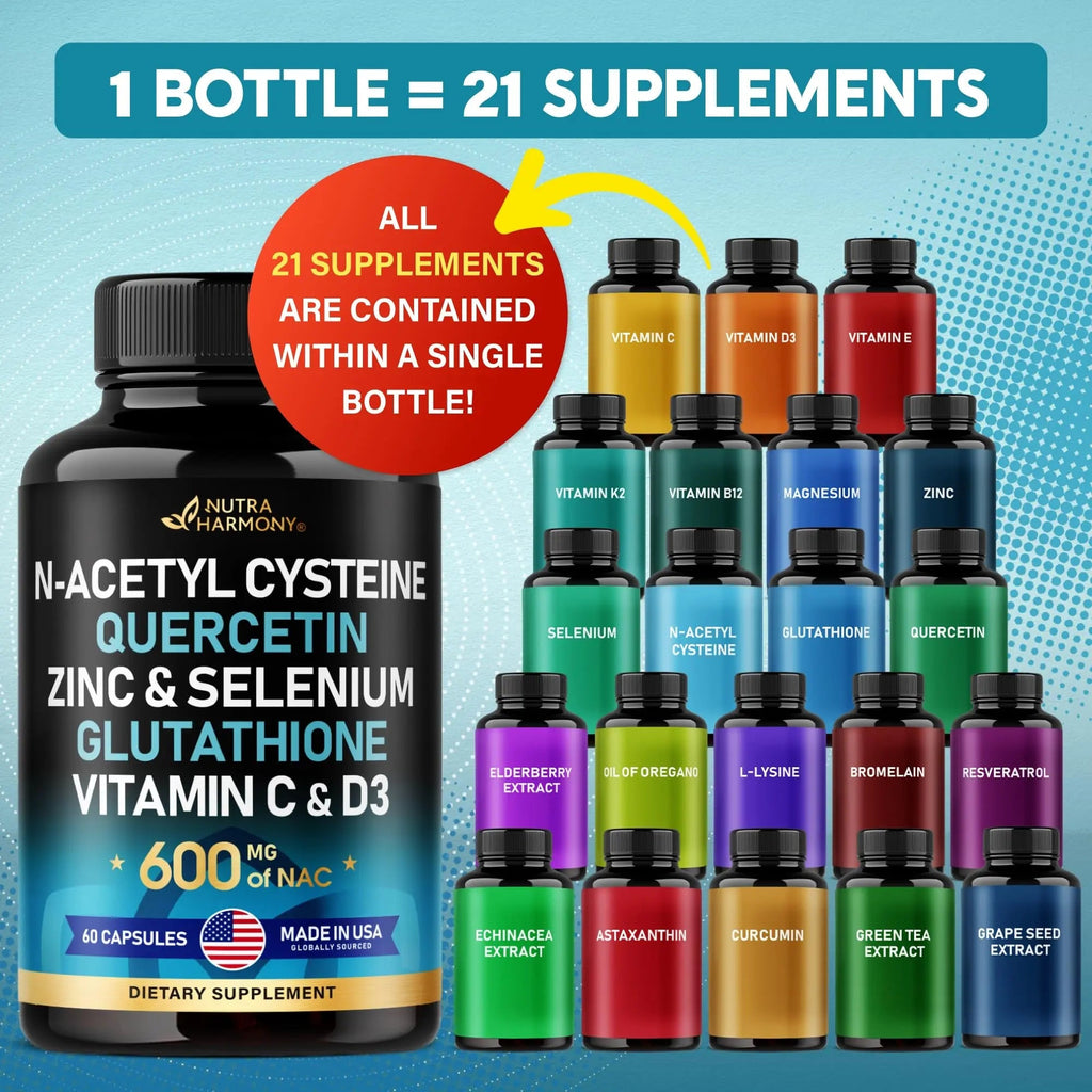 NAC 600 mg Supplement | Quercetin | Zinc | Glutathione | Selenium | Vitamin C & D3 - TrustMedUSA