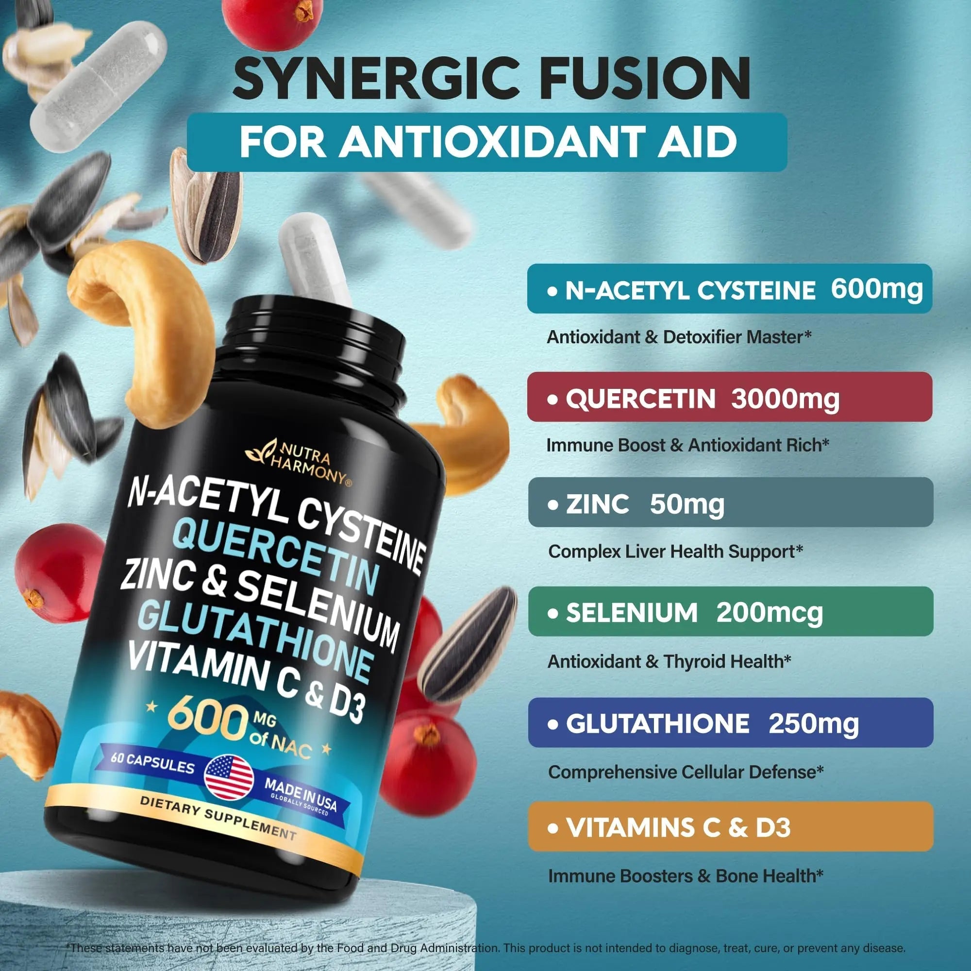 NAC 600 mg Supplement | Quercetin | Zinc | Glutathione | Selenium | Vitamin C & D3 - TrustMedUSA