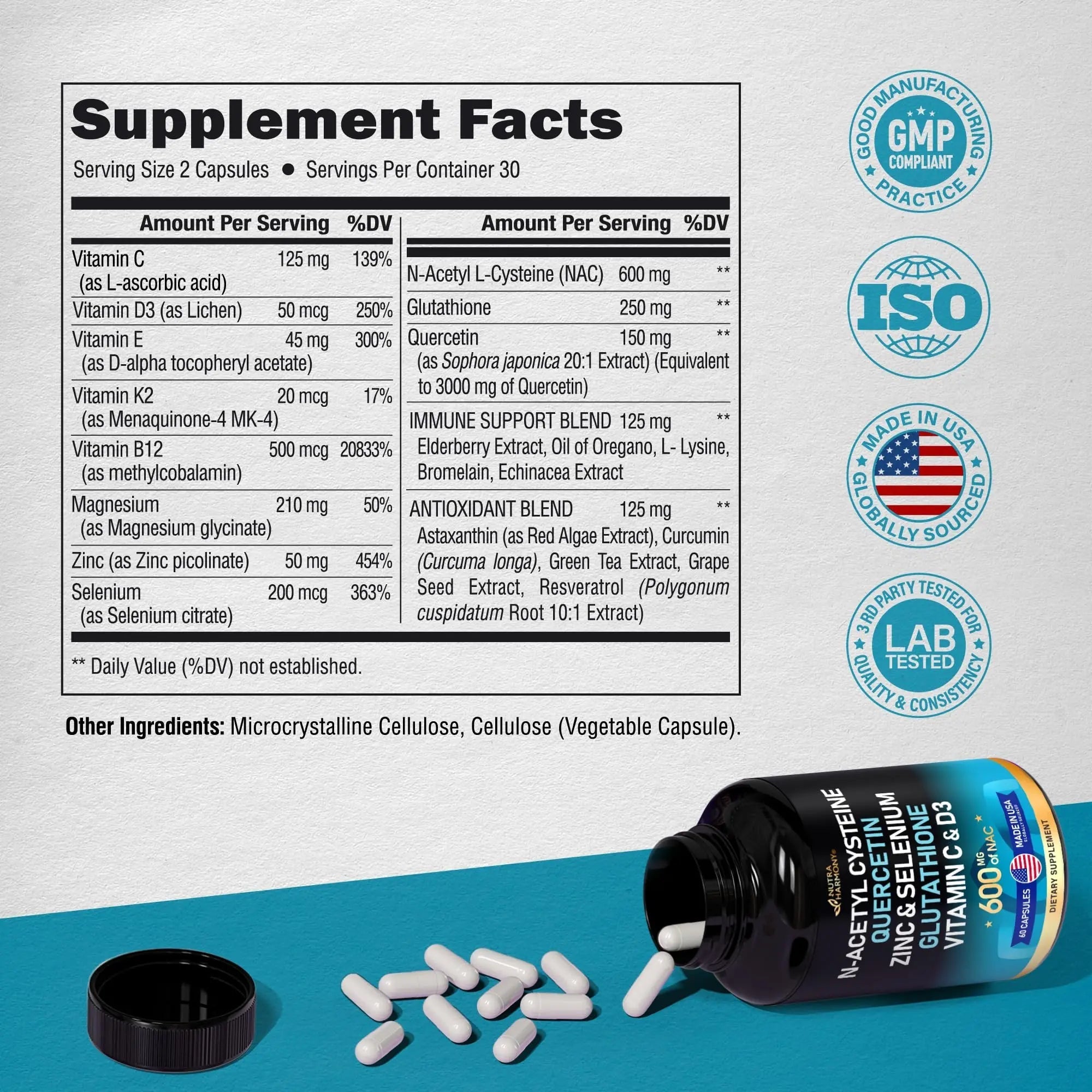NAC 600 mg Supplement | Quercetin | Zinc | Glutathione | Selenium | Vitamin C & D3 - TrustMedUSA