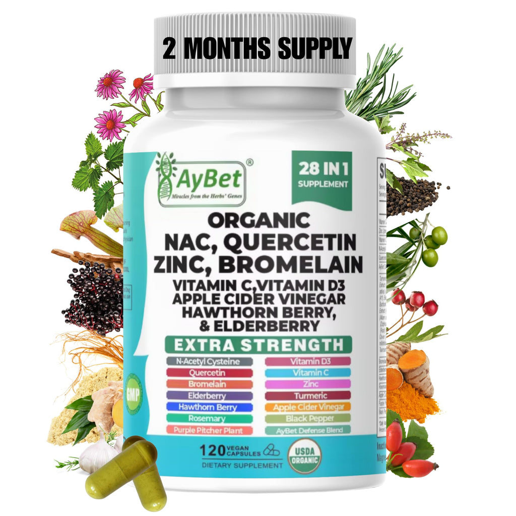 NAC-n-acetyl cysteine- Quercetin Zinc Bromelain Supplement | Extra Strength with Vit C, D3, Apple Cider Vinegar, Elderberry, Hawthorn Berry, Turmeric | Immune Support|120 Vegan Capsules | USDA Organic - TrustMedUSA