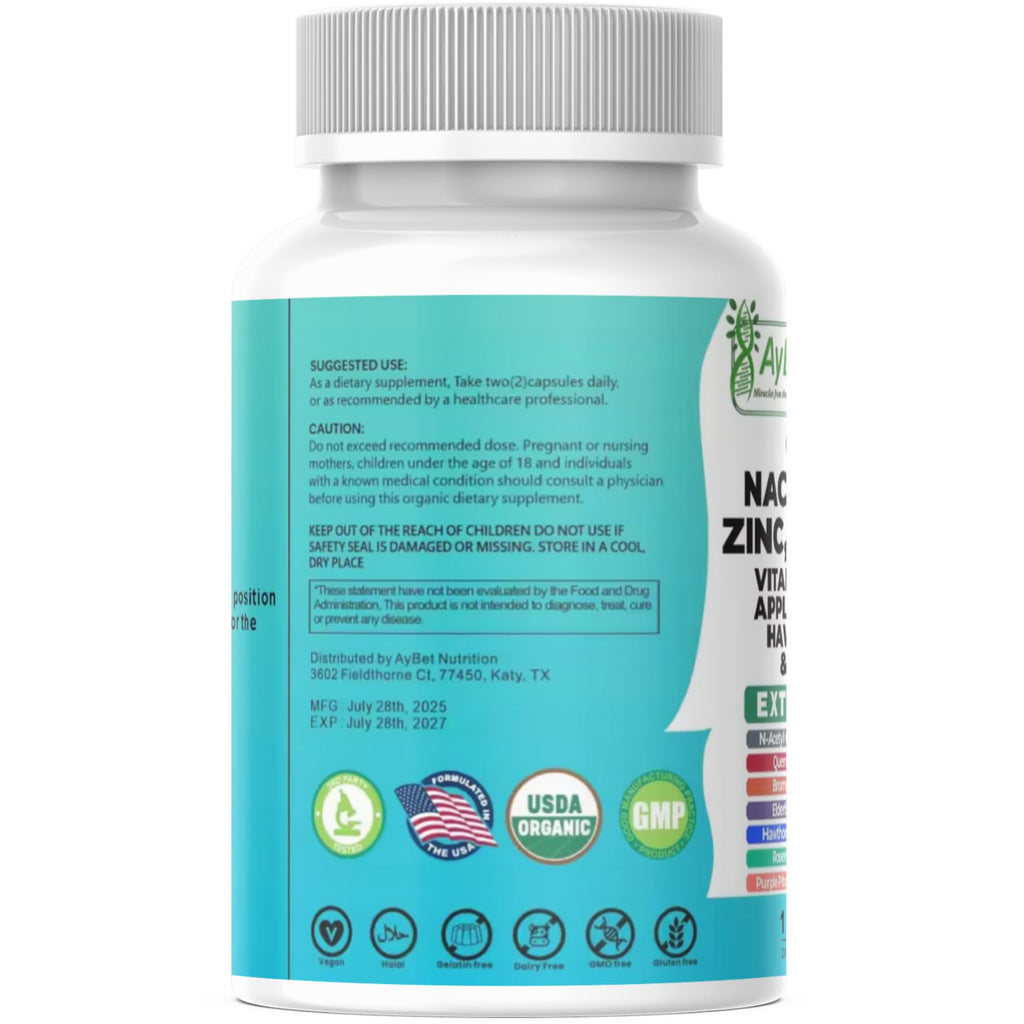 NAC-n-acetyl cysteine- Quercetin Zinc Bromelain Supplement | Extra Strength with Vit C, D3, Apple Cider Vinegar, Elderberry, Hawthorn Berry, Turmeric | Immune Support|120 Vegan Capsules | USDA Organic - TrustMedUSA