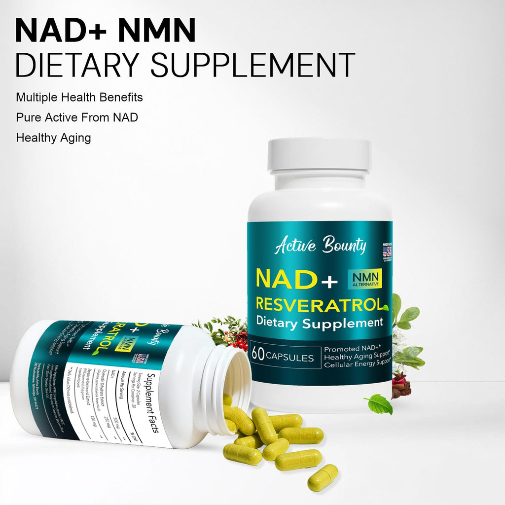 NAD+ Resveratrol Supplement with Quercetin – NMN Alternative for Cellular Energy Support, Focus & Healthy Aging – High Potency 500mg NAD+ Formula, Vegan, Non-GMO, Gluten-Free, Made in USA, 60 Capsules - TrustMedUSA