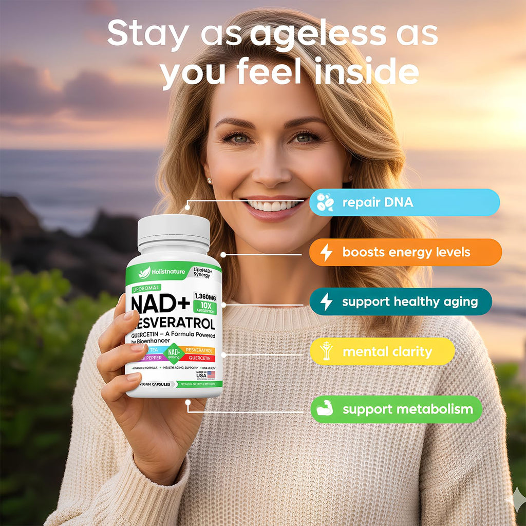 NAD+ Supplement, 1,360mg Max Strength Liposomal | Resveratrol, Quercetin, Green Tea | Cellular Energy & Healthy Aging for Men & Women | 800mg of 100% High Purity NAD+ for Energy, Focus - 90 Capsules - TrustMedUSA