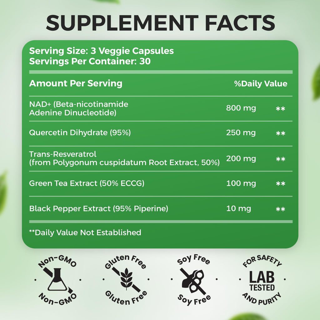 NAD+ Supplement, 1,360mg Max Strength Liposomal | Resveratrol, Quercetin, Green Tea | Cellular Energy & Healthy Aging for Men & Women | 800mg of 100% High Purity NAD+ for Energy, Focus - 90 Capsules - TrustMedUSA