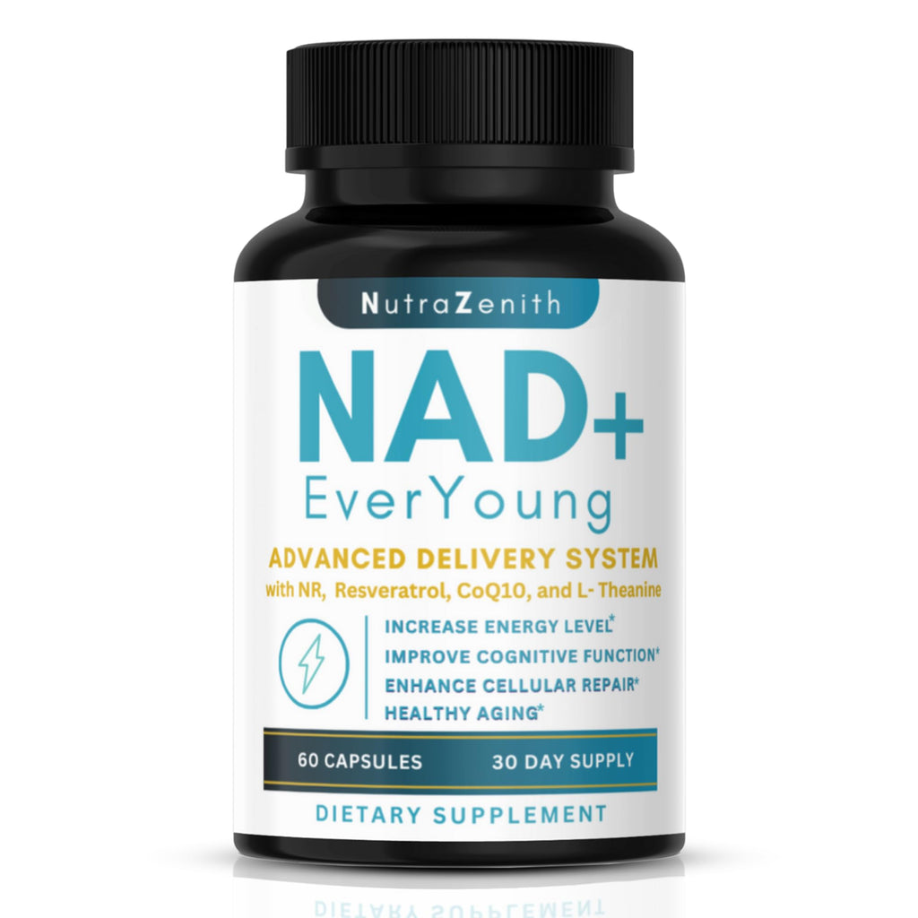 NAD+ Supplement with Nicotinamide Riboside (NMN Alternative), CoQ10 & Resveratrol – 60 Capsules for Healthy Aging Support, Energy Boost & Cognitive Function Enhancement – Cellular Renewal & Vitality - TrustMedUSA