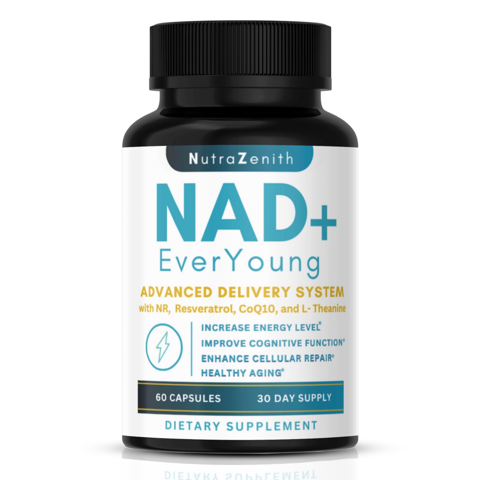 NAD+ Supplement with Nicotinamide Riboside (NMN Alternative), CoQ10 & Resveratrol – 60 Capsules for Healthy Aging Support, Energy Boost & Cognitive Function Enhancement – Cellular Renewal & Vitality - TrustMedUSA